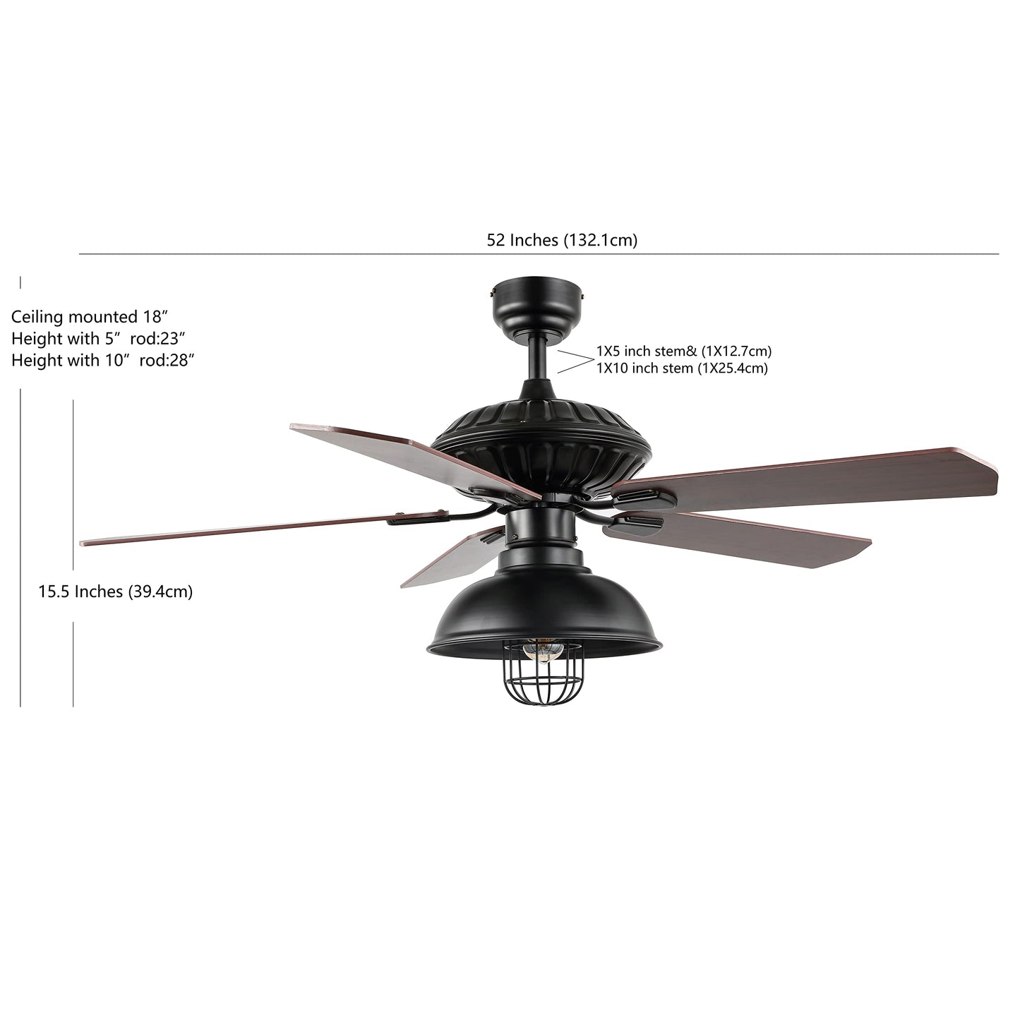 JONATHAN Y Ashton 52" 1-Light Farmhouse Metal Ceiling Fan, Black