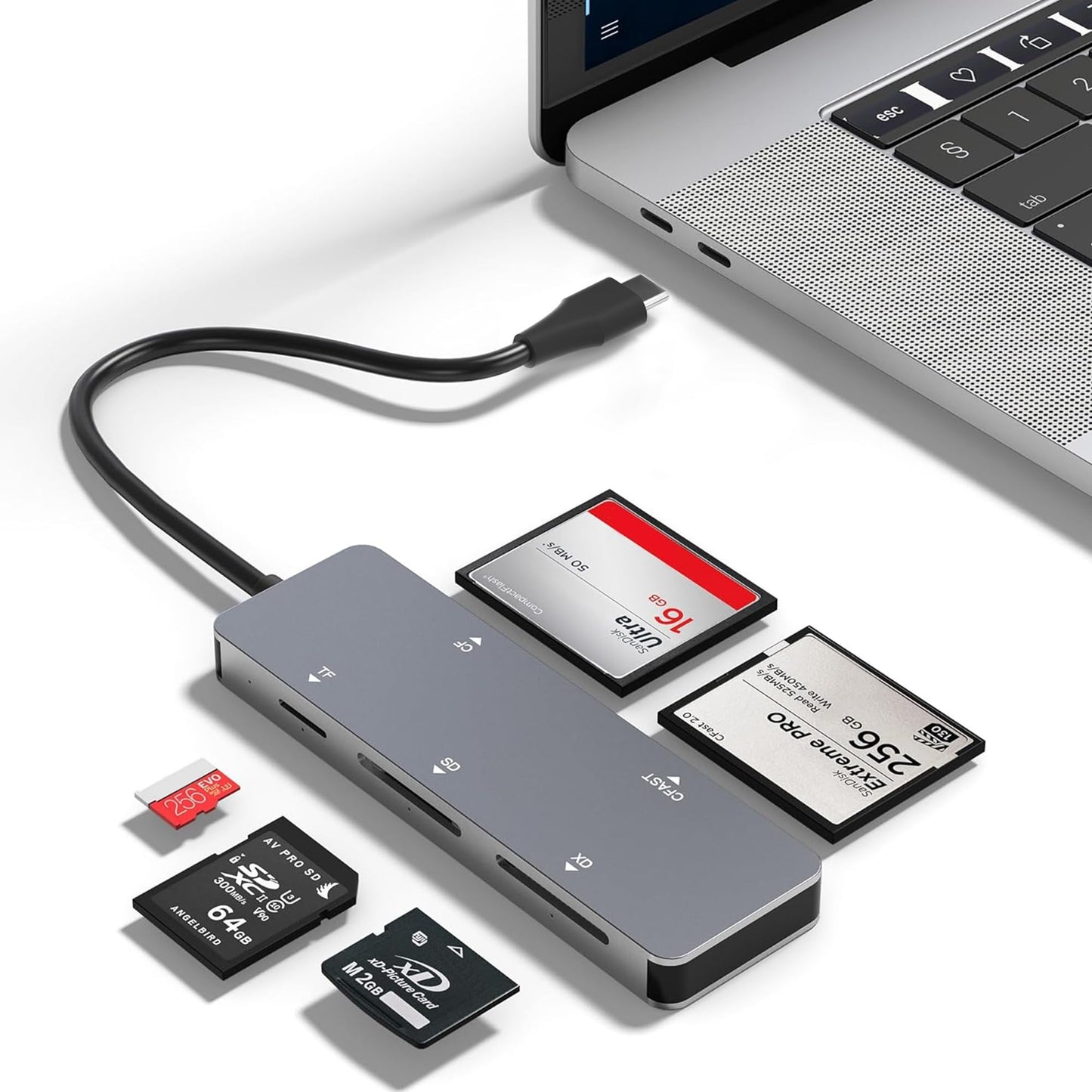 CFast Card Reader, USB C CFast 2.0 Card Reader 5Gbps 5-in-1 Memory Card Reader for CF/SD/Micro SD(TF)/XD Cards, Simultaneous Read & Write 5 Cards