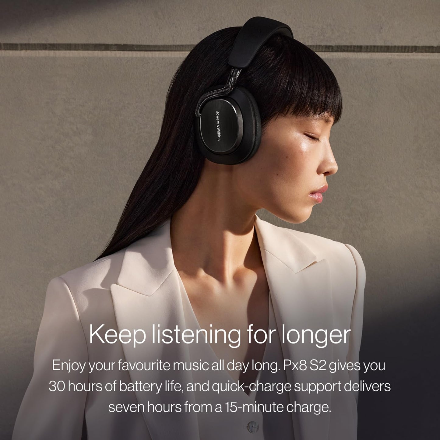Bowers & Wilkins Px8 S2 Wireless Over-Ear Headphones, Active Noise Cancelling & Transparency Mode, High-Res Playback, 30H Playtime with Quick Charge