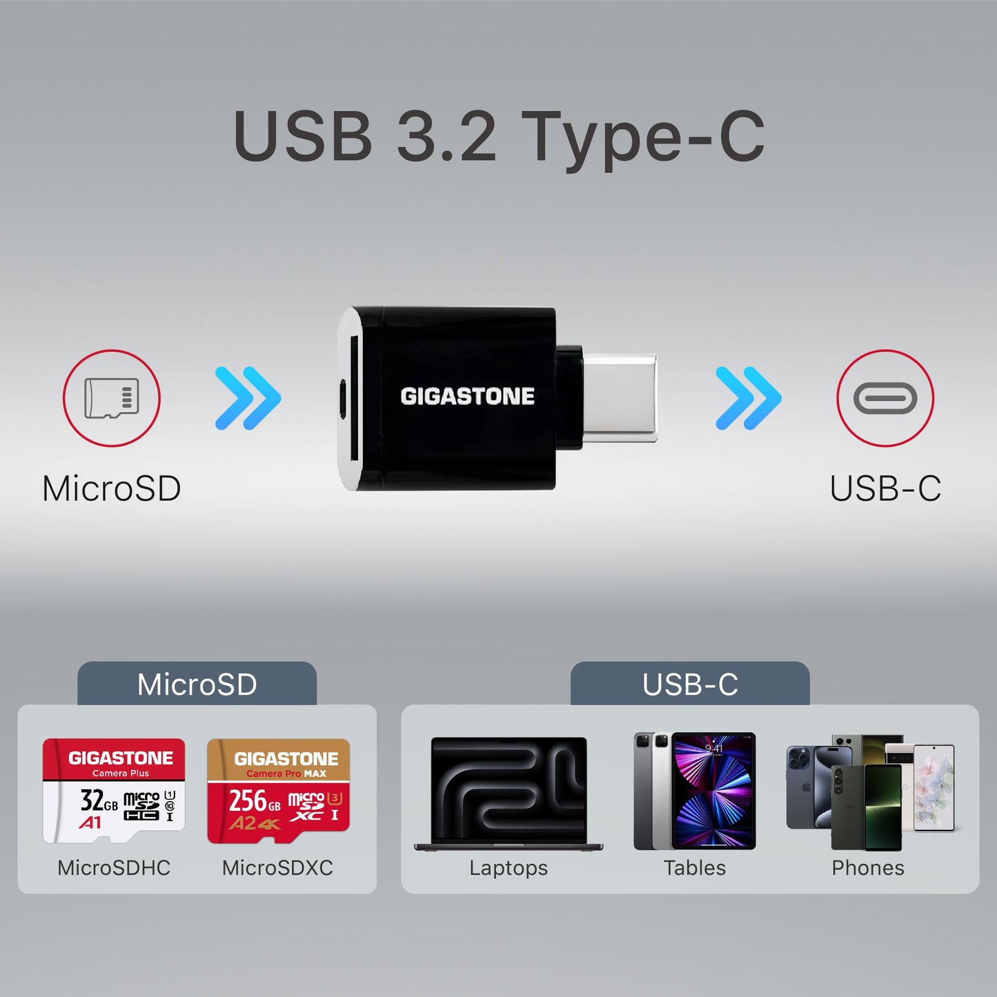 ?5-Years Data Recovery? GIGASTONE 256GB Micro SD Card with USB 3.2 Type C Card Reader, 4K Camera Pro MAX, Speed Up to 130MB/s Compatible with Gopro