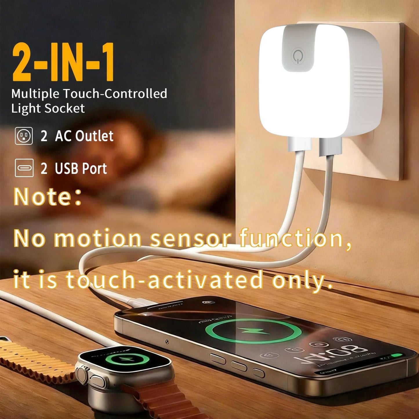 Dekeliy USB-C Night Light, Touch-Controlled Nightlight with Adjustable 3-Level Lighting, Night Lights Plug into Wall Night Lights for Corridor Bedroom