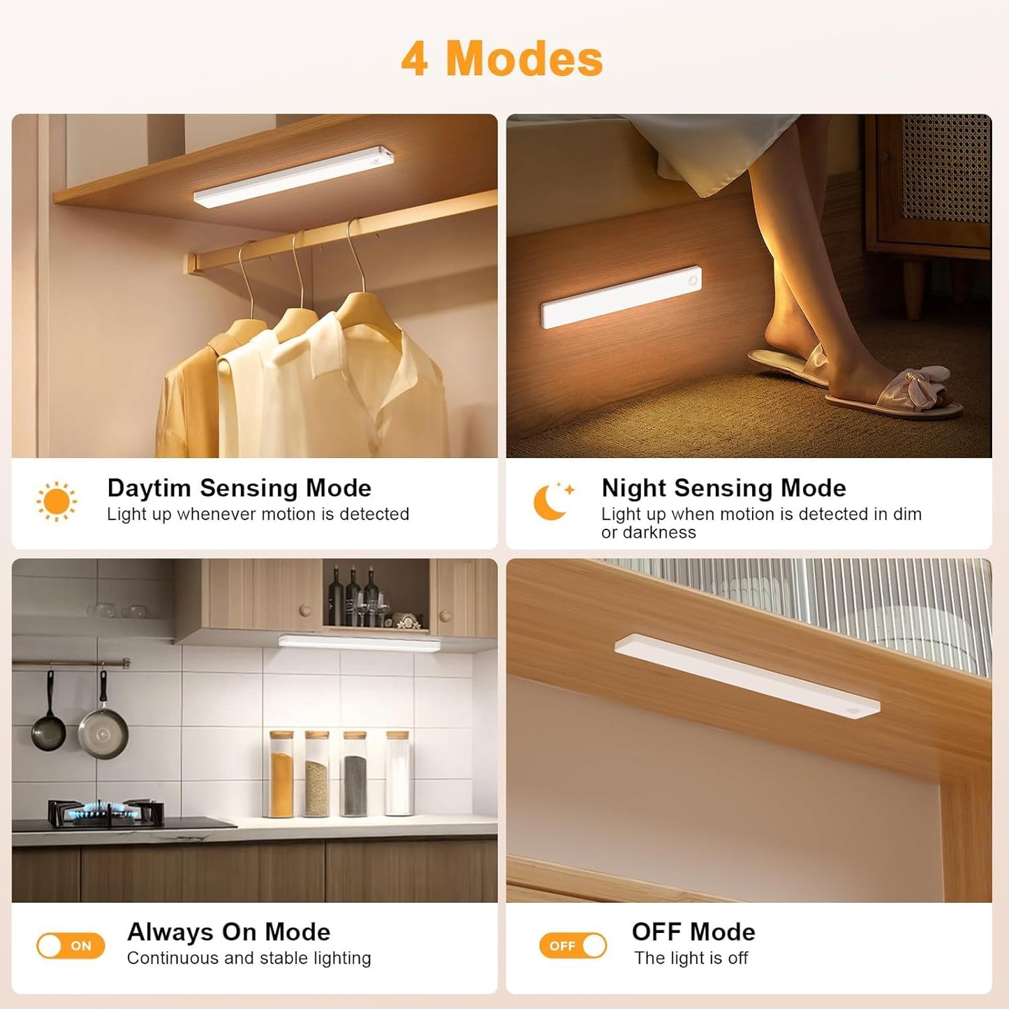 6 Pack Under Cabinet Lighting, USB Rechargeable Motion Sensor Light Indoor, Battery Operated Closet Light, LED Cabinet Lights, Stick On Dimmable Under