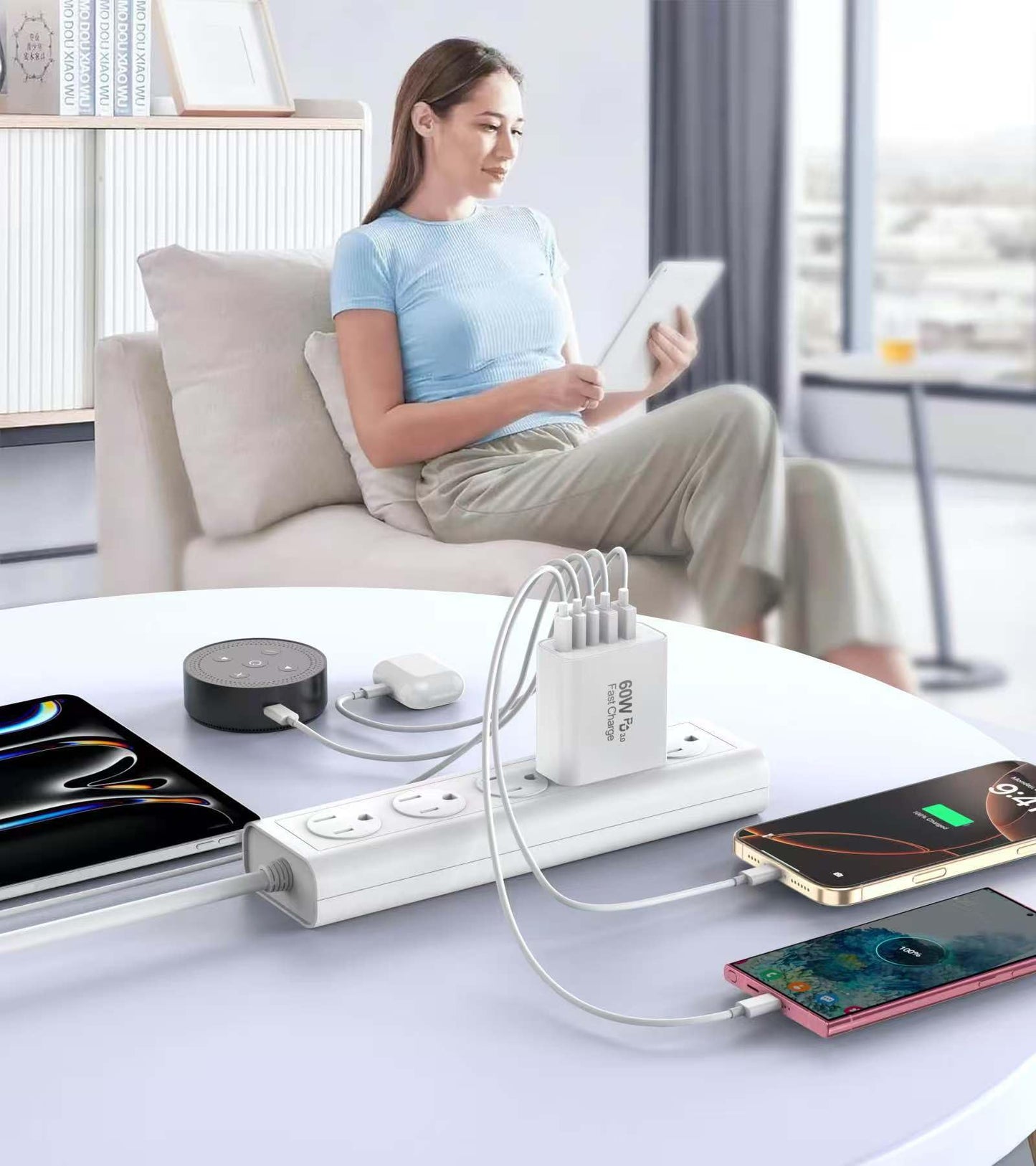 USB C Fast Charger Block, 2Pack 60W 5-Port Type C iPhone Charger Plug, Apple Fast Charging Block, 3 USB C+2 USB A PD & QC 3.0 Power Adapter Multi-port