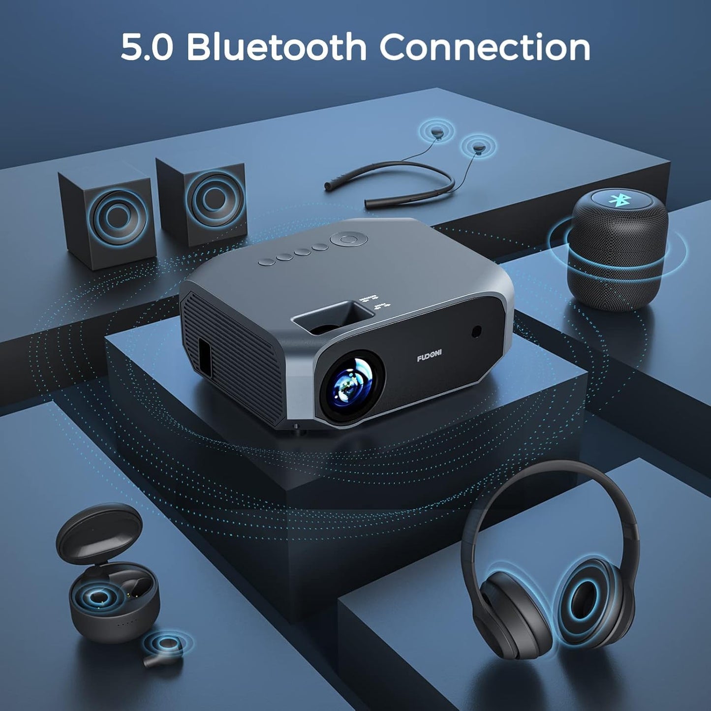 FUDONI Projector, 18000L Projector with 5G WiFi and Bluetooth Native 1080P 4K Support, Outdoor Movie Projector with Screen, Portable Home Theater