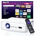Aurzen Roku TV Smart Projector with Wifi and Bluetooth, Roku Streaming Experience Built-in, 1080P FHD, DoIby Audio, Auto Focus & Keystone, Zoom, Movie