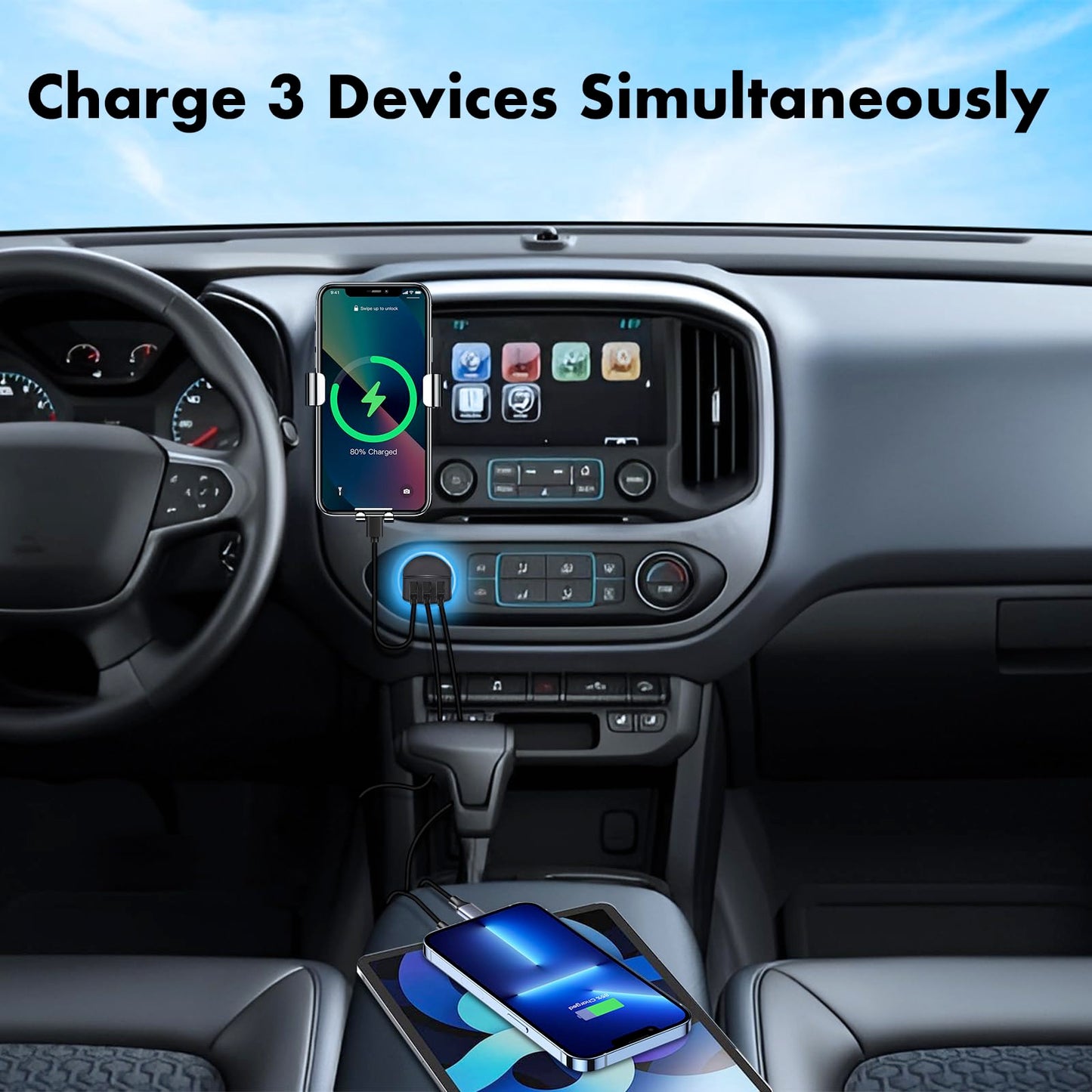 TRAVEL DEPOT USB Car Charger, 24W 3 Ports Fast Car Charger Adapter, Compatible w/iPhone 15/14/13/12/11, Samsung Galaxy S24 Ultra/S23, Cigarette