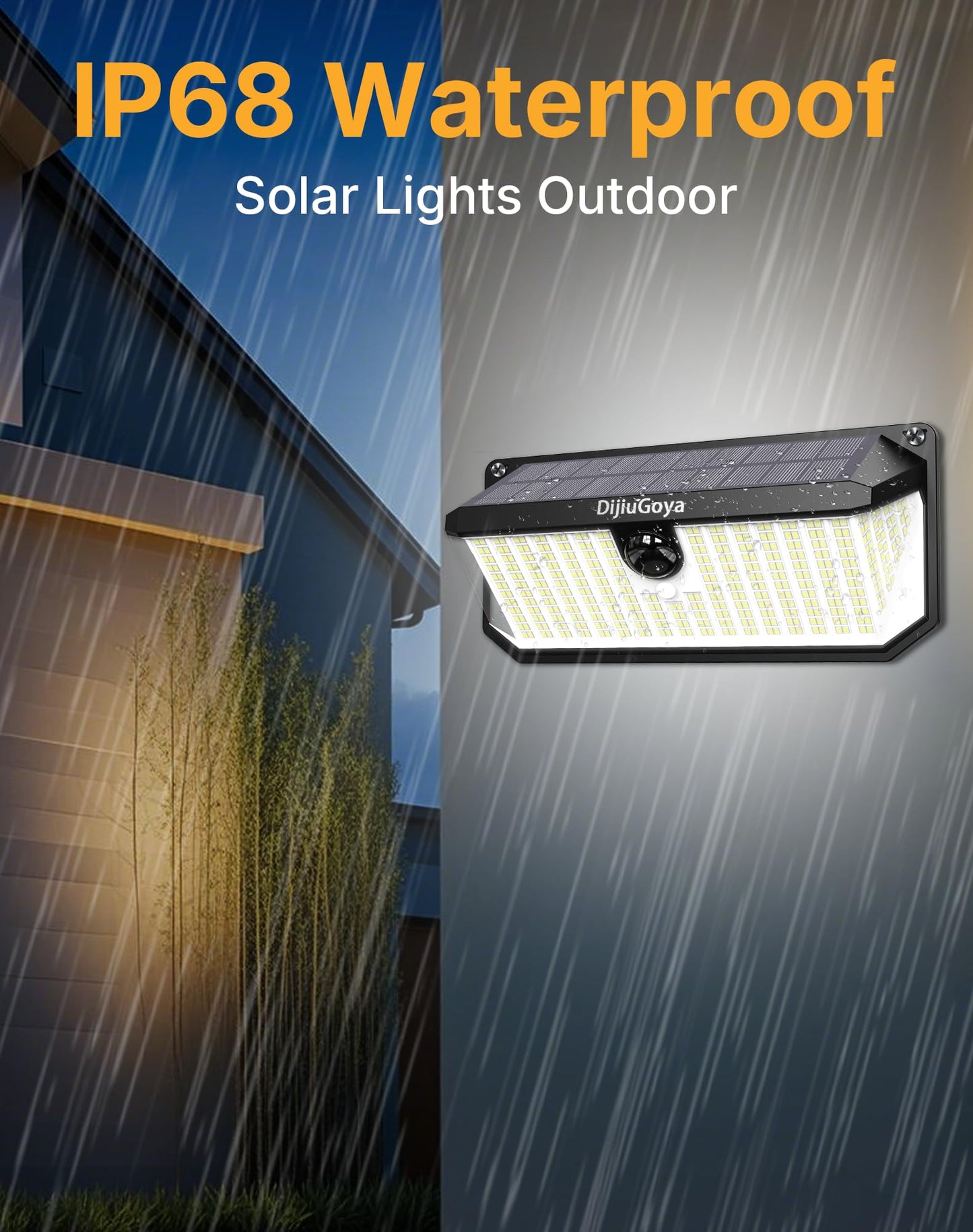 DijiuGoya Solar Security Lights Outdoor, 466 LED 4000Lm Ultra Bright, 270° Wide Motion Sensor, IP68 Waterproof, 3 Modes Dusk-to-Dawn Solar Flood Light