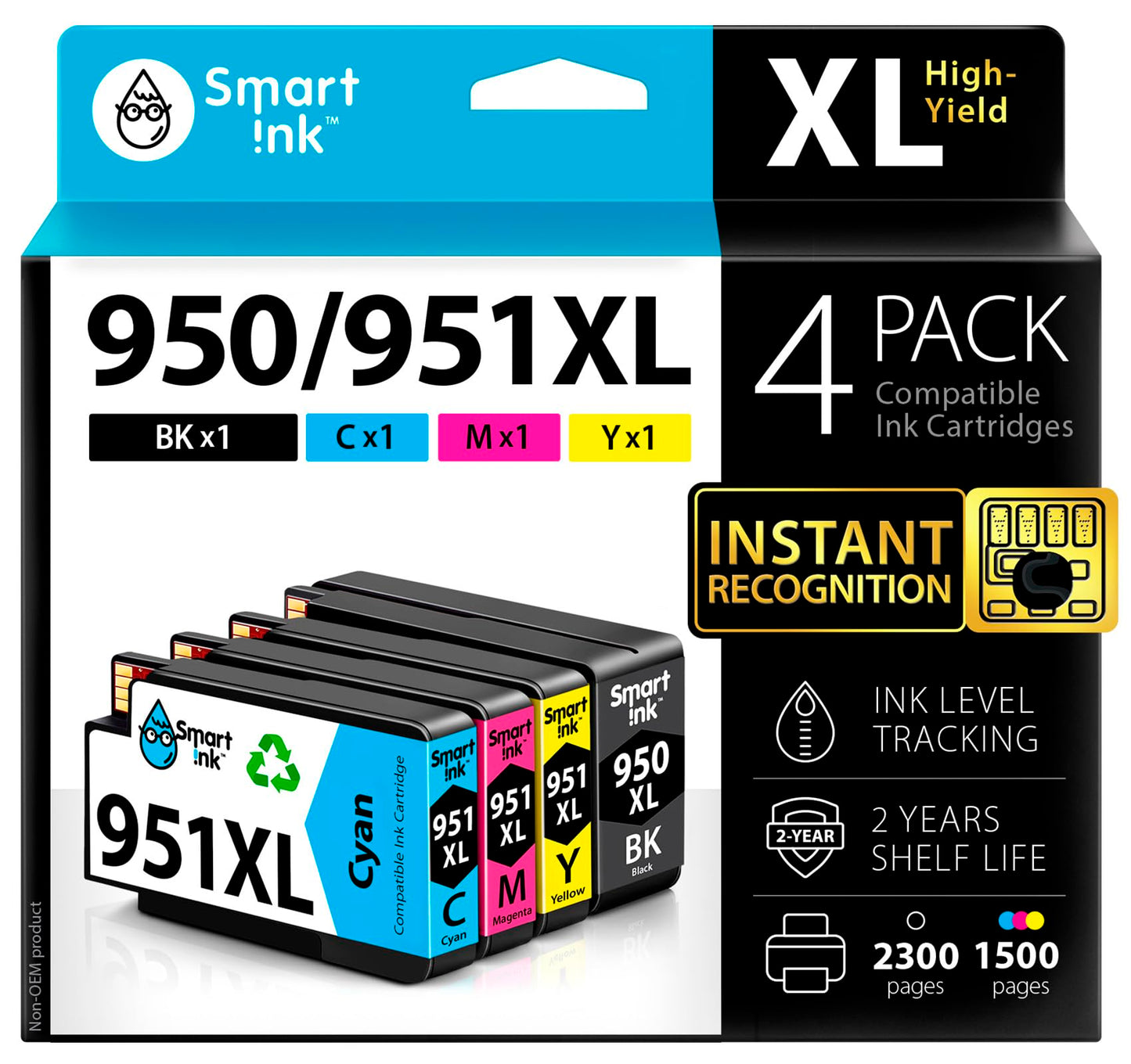 Smart Ink Compatible Ink Cartridges Replacement for HP 950XL 951XL 950 XL 951 XL 4 Combo Pack (1 Black & 1 Cyan 1 Magenta 1 Yellow) for HP Printer