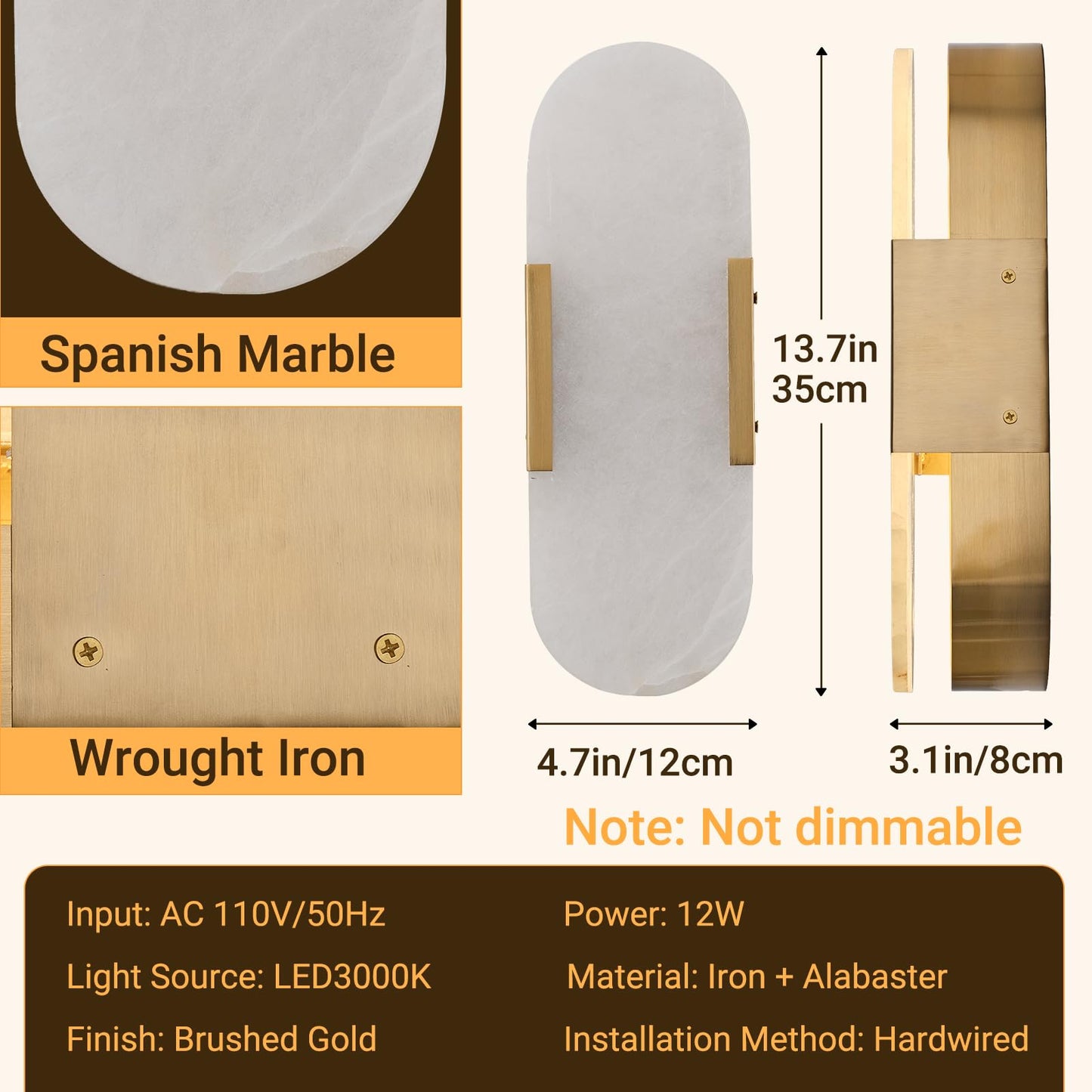 Golbasdena Alabaster Wall Sconces Set of Two, Natural Marble Gold Wall Lamp