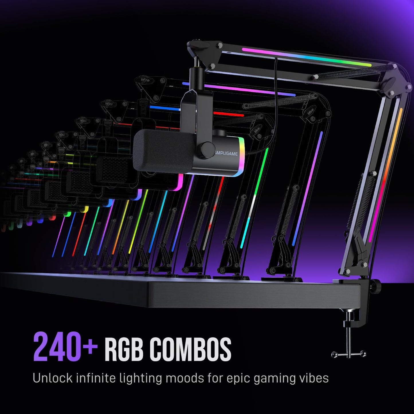 FIFINE Gaming Microphone Kit, XLR/USB Dynamic PC Microphone with Boom Arm for Podcast Recording, RGB Streaming Mic Set, Tap-to-Mute, Mix Control