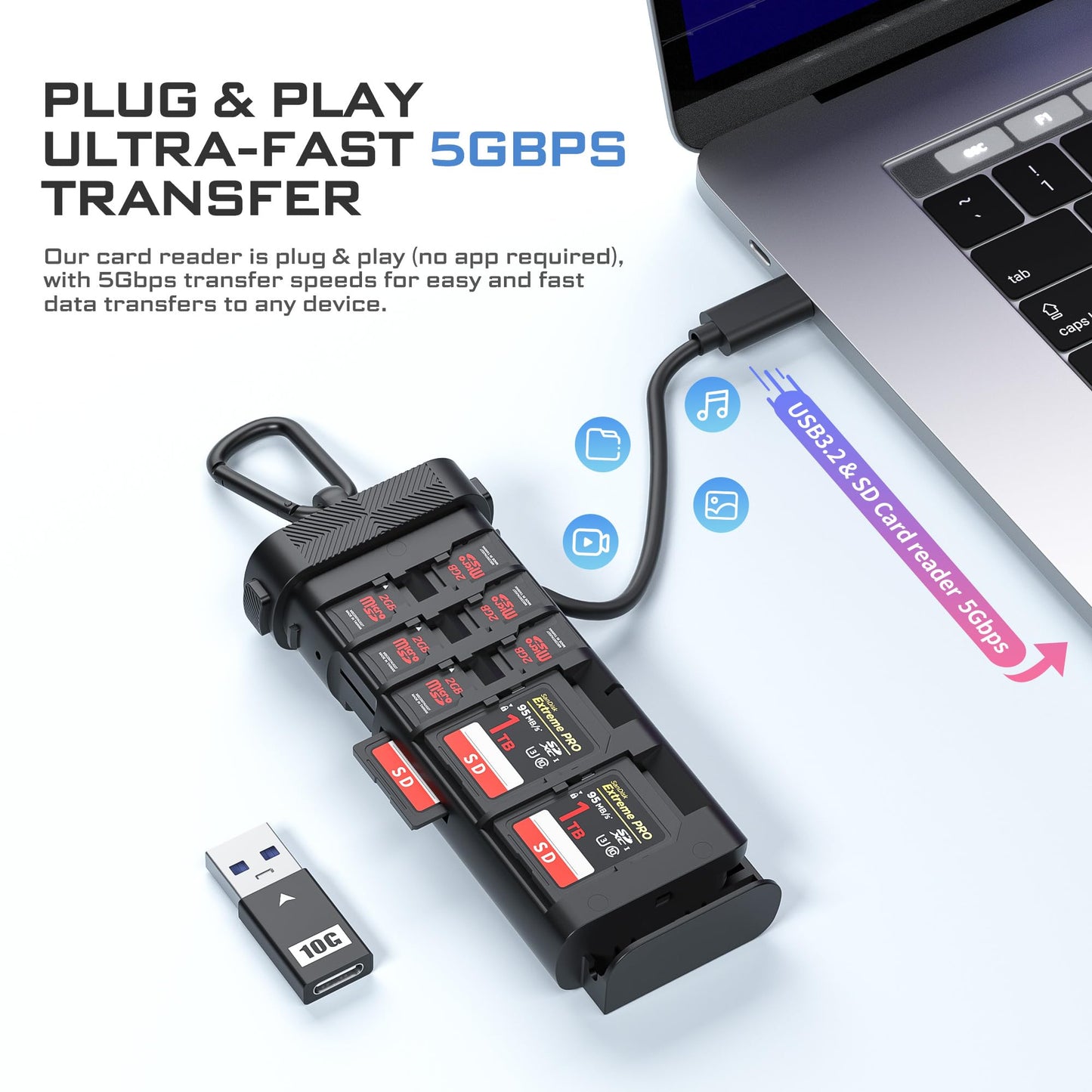 Freewell USB 3.2 Duo Card Reader: SD & Micro SD Dual Slot Reader with Storage Compartment Designed for Professional Photographers and Videographers