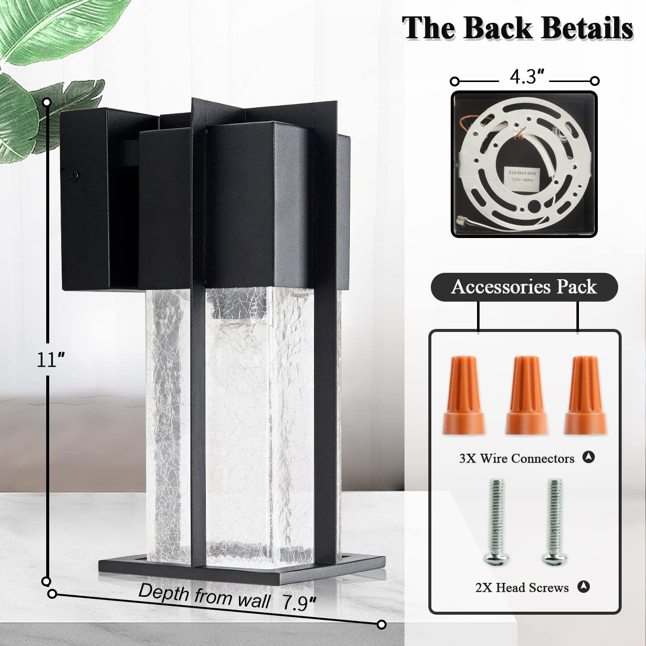 ZEGOLAER Outdoor Wall Light Fixtures with Crack-Like Glass Shade, Modern Outdoor Wall Sconce Exterior Light Fixture IP65 Waterproof, Front Porch Light