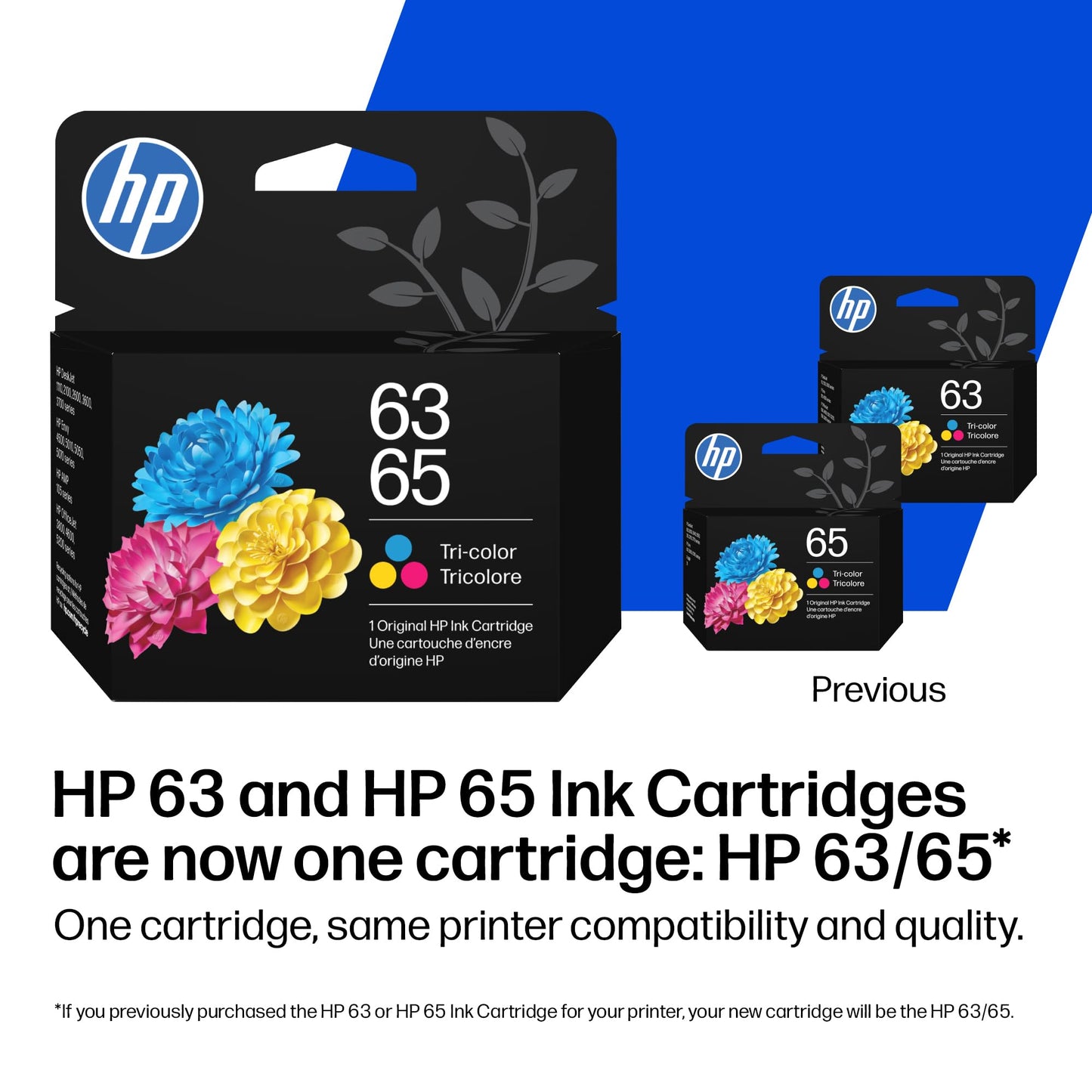 HP 63/65 Tri-Color Ink Cartridge (Replaces and Works with Both 63 & 65) | Works with AMP; DeskJet 1100, 2100, 2600, 3600; Envy 4500, 5000; OfficeJet