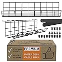 Under Desk Cable Management Tray, Cord Organizer for Wire, Cord Management Under, Wire Holders - Black Tray - Set of 2X 17
