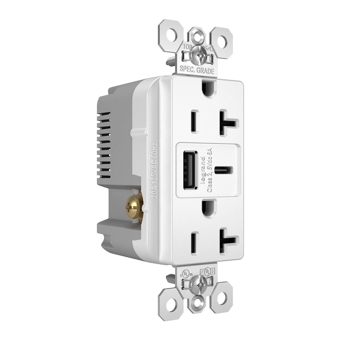 Legrand Pass & Seymour TR20USBAC6W 20 Amp Tamper-Resistant Heavy-Duty Specification Grade Decorator Duplex Receptacle Outlet with Ultra Fast USB A/C