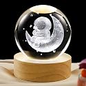 YANFEYHA 3D Moon Crystal Ball Lamp with Dimmable LED and Wooden Base, Night Light for Kids Teens Adults, Home Desk Office Bedroom Decor, Birthday Gift