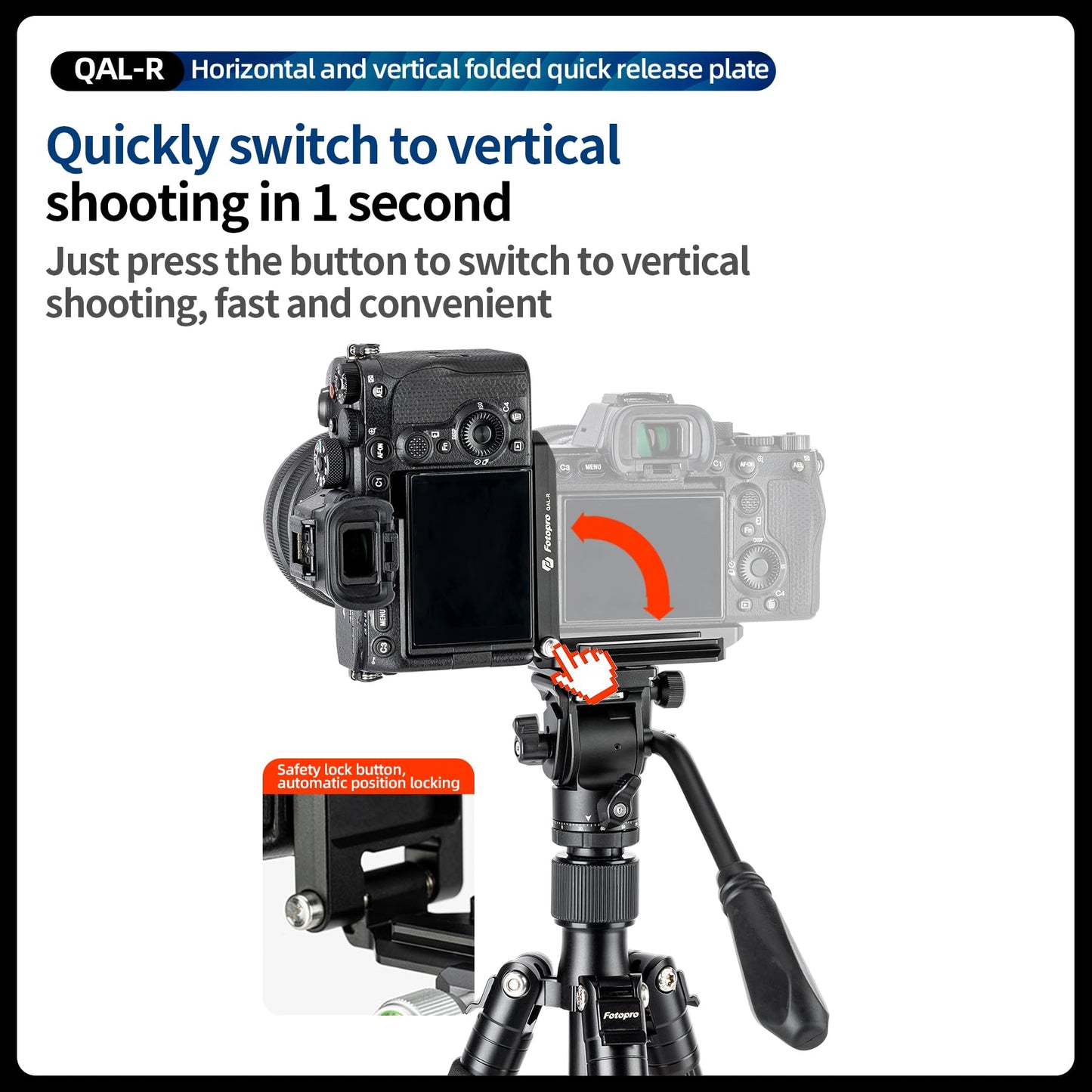 Fotopro DSLR Camera L Bracket Vertical Horizontal Switching Foldable Tripod Quick Release Plate for DSLR Camera Fluid Heads Stabilizer Tripod Monopod