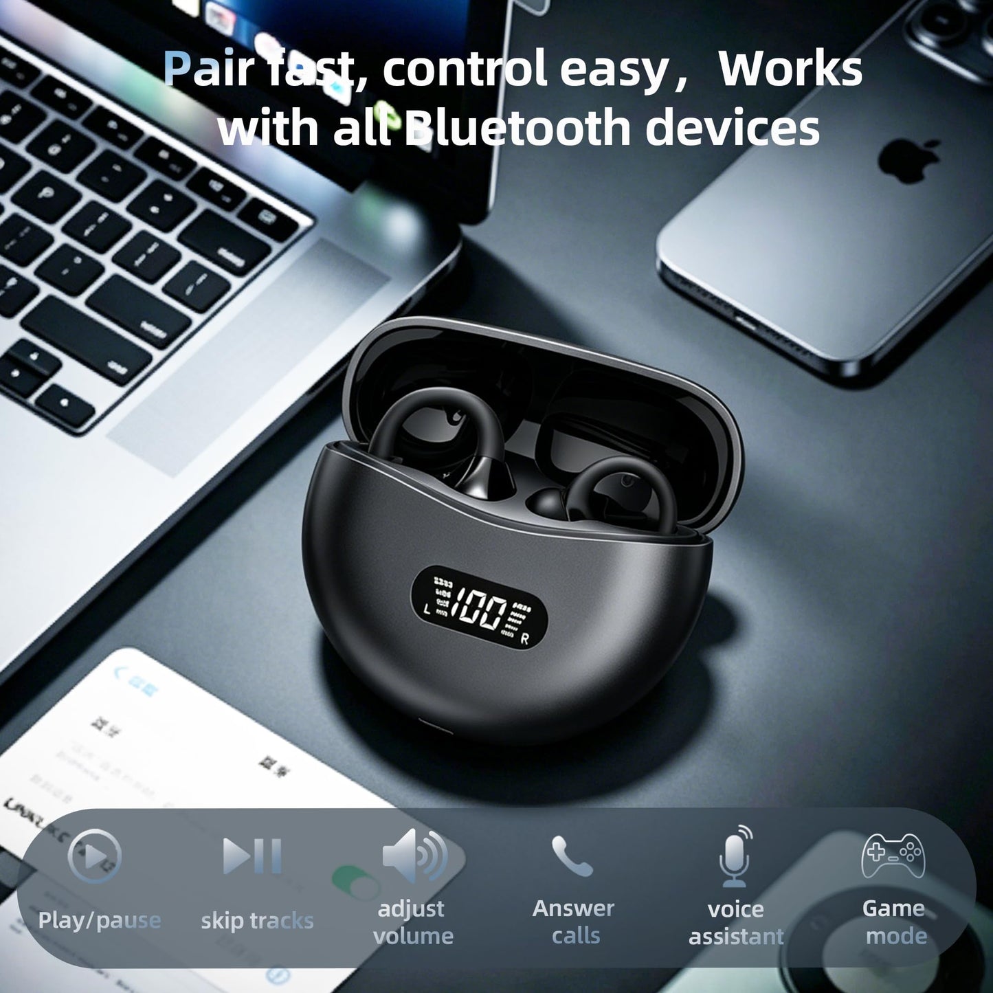 Clip On Earbuds for Apple Ultra Light 4.6g Open Ear Headphones for iPhone 24H Playtime Bluetooth 6.0 Wireless Earbuds All Day Comfort Ideal for Small