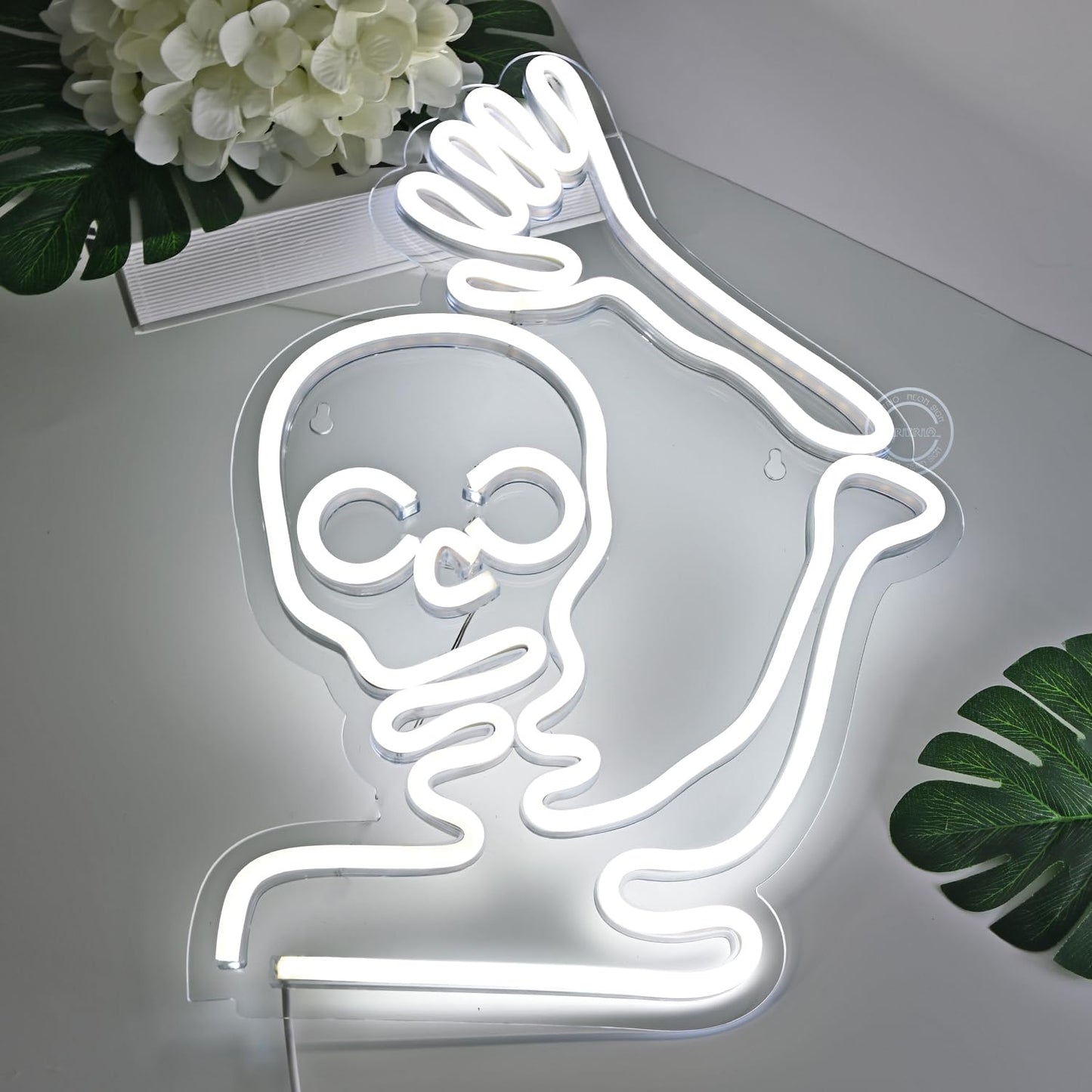 Britrio Skull Halloween Decoration LED Neon Sign Skeleton Wall Art Decor Light for Window Entryway Front Porch Door Bedroom Home Party Supply Kids