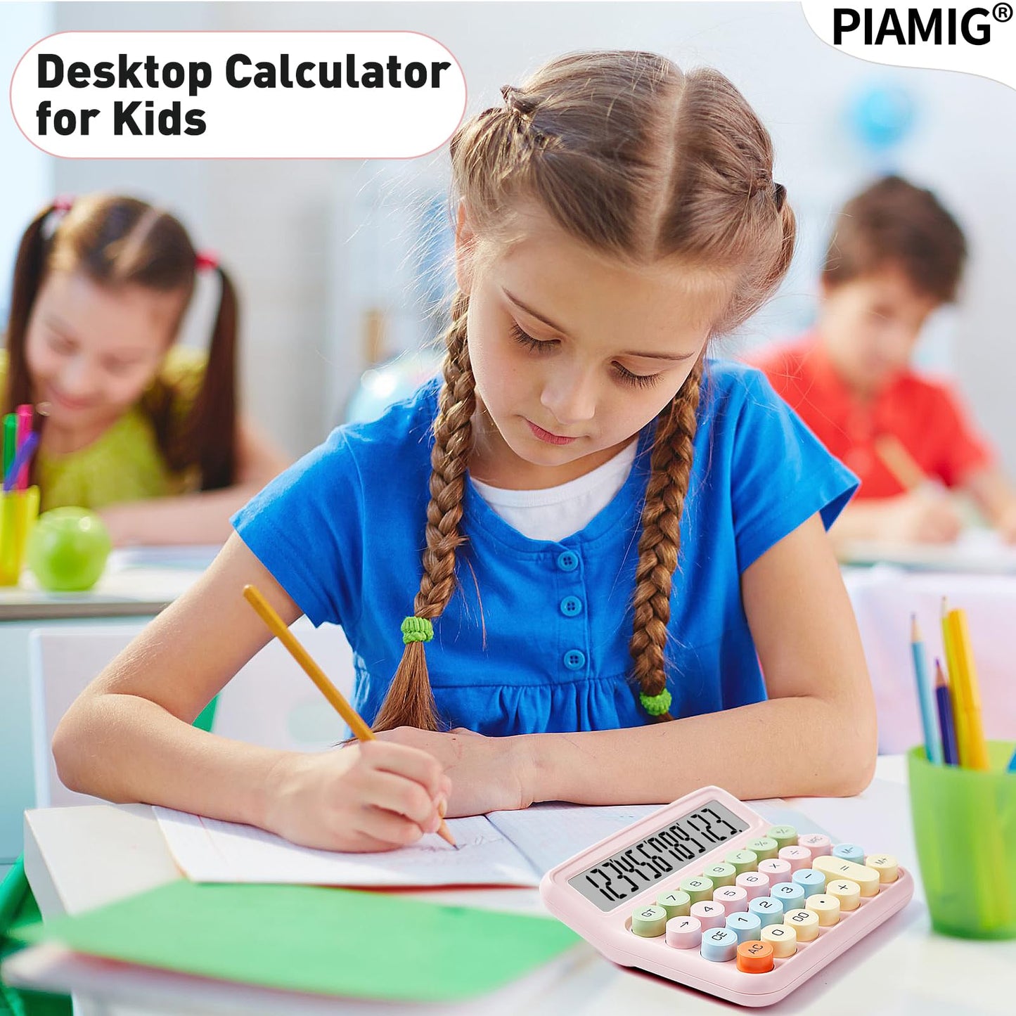 PIAMIG Desktop Calculator with Large LCD Display, 12 Digits Big Button Easy to Use Auto Power Off Basic Calculator for Home, Office & School (Pink)
