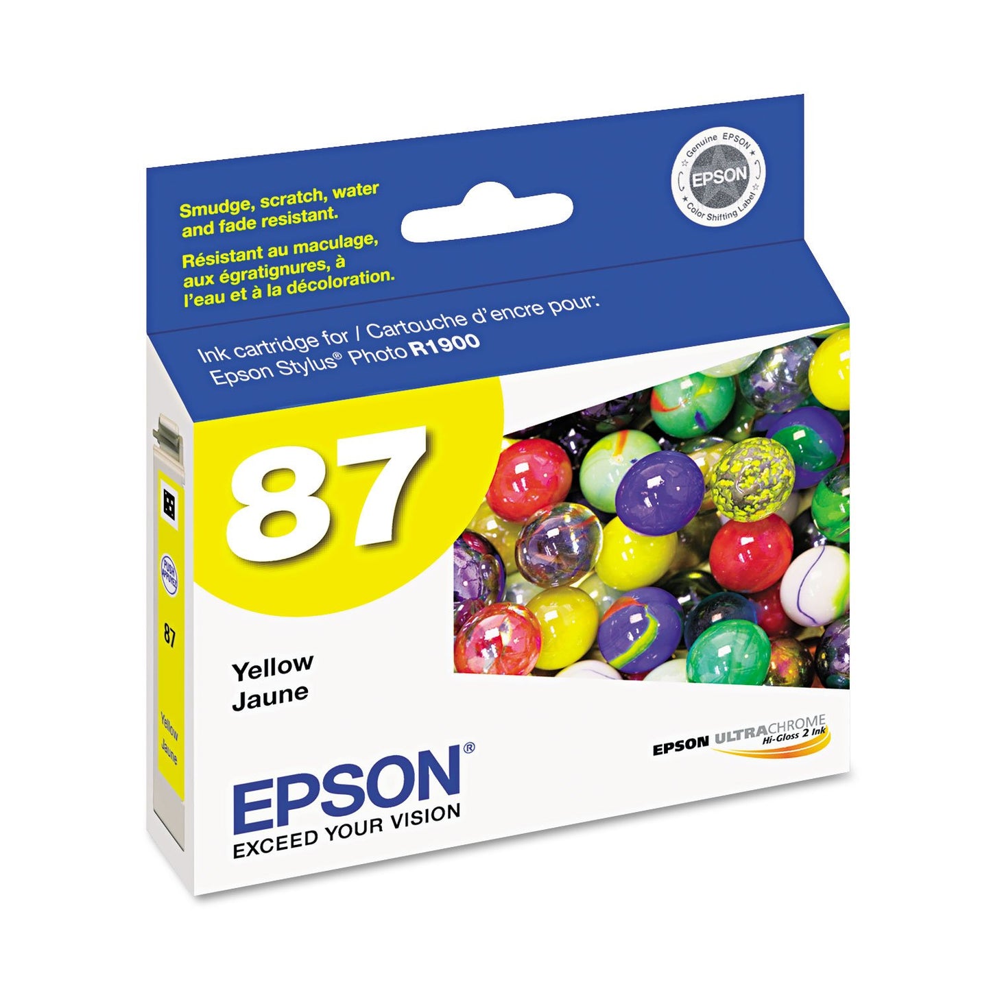 Epson T0874II0 (87) UltraChrome Hi-Gloss-2 Ink Cartridge (Yellow) in Retail Packaging