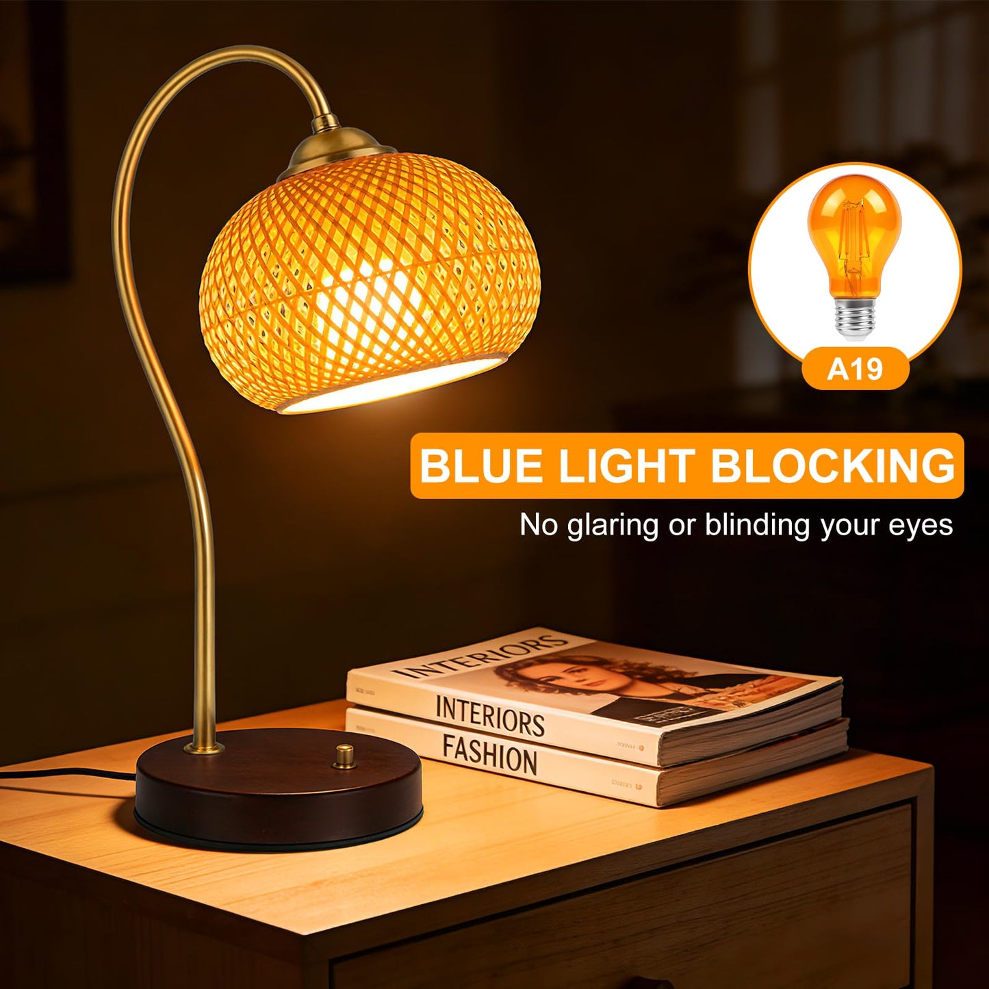 KINUR LED Edison Bulbs, 60 watt Light Bulbs Replacement 6W 2000K E26 A19 Amber Soft Warm Light Bulb for Bedroom, Healthy Sleep, Baby Nursery Light