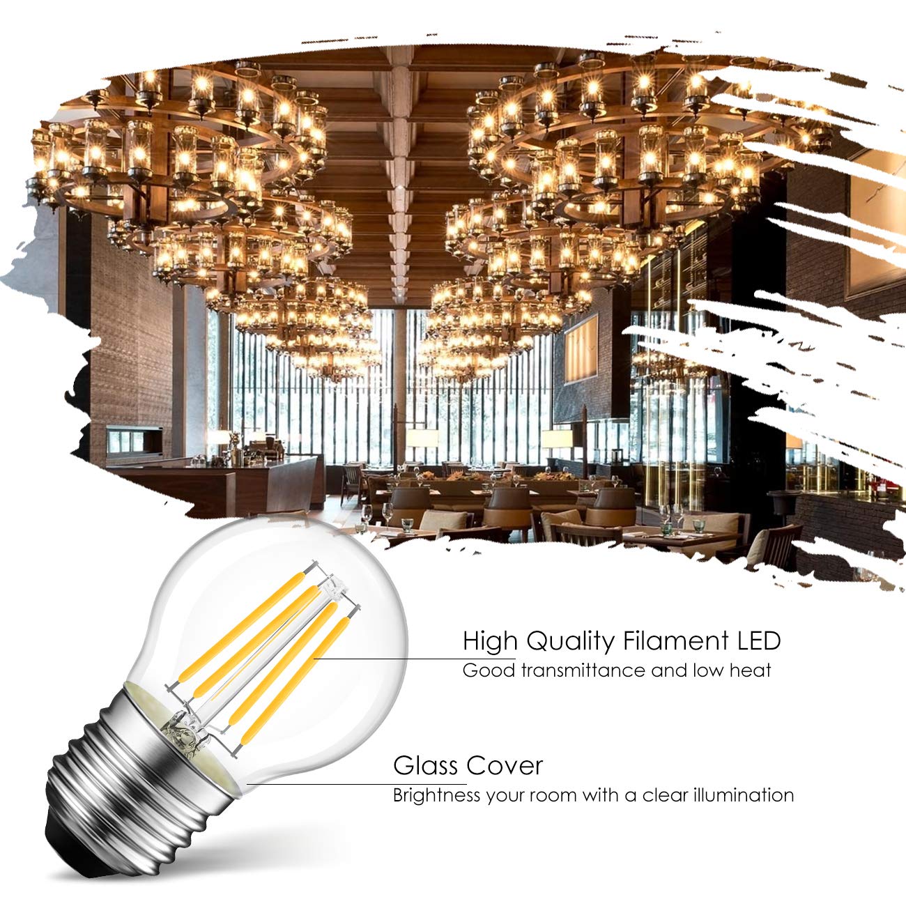 LVWIT G14 LED Filament Light Bulb, 60W Equivalent 2700K Small Globe Bulb