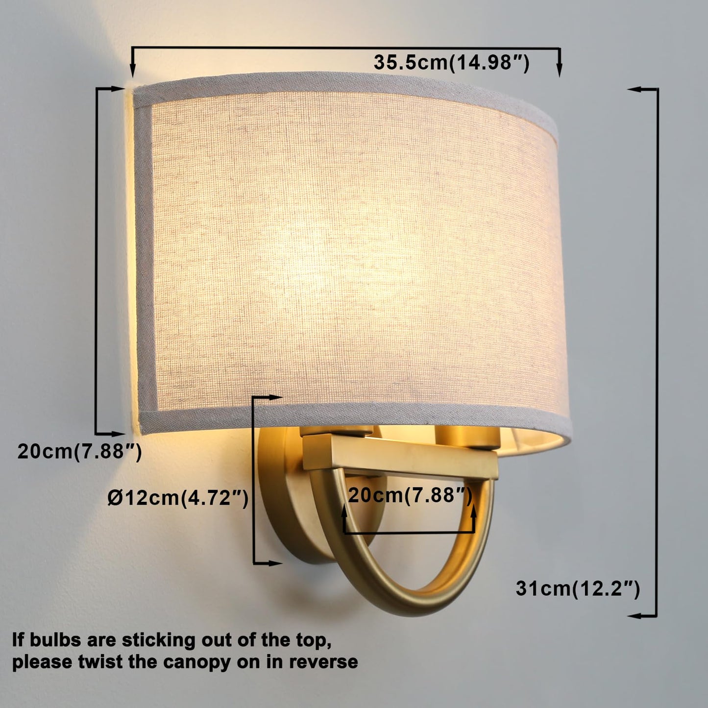 Yosoan Linen Fabric Cloth Boho Aged Brass Gold Wall Sconce Stairwell Fixture Light, 2-Light Dual Indoor Hardwired Vanity Vintage Wall Mount Lamp