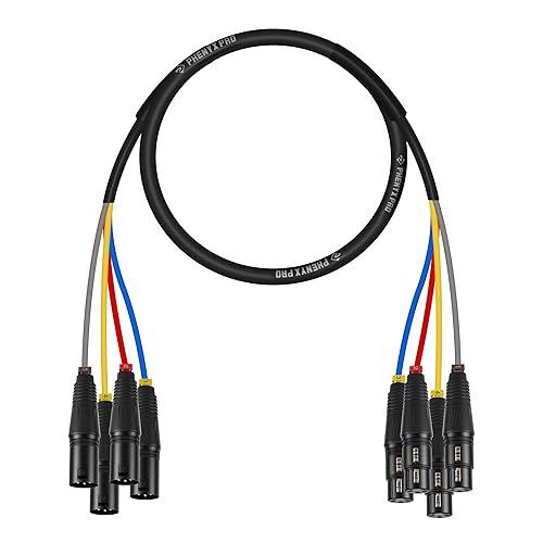 Phenyx Pro 4-Channel XLR Cable, 3 Ft Snake Cable, Balanced Microphone Cord, XLR Splitter, Color-Coded, 4-in-1 Design, 3-PIN Male to Female Patch Wire