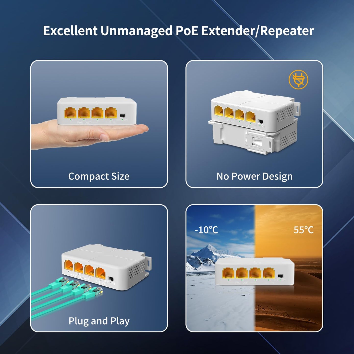 1 in 3 Out Gigabit PoE Extender, NICGIGA 3 Port PoE Repeater 100 Meters(328 ft),IEEE 802.3af/at Power Over Ethernet PoE Splitter to 3 PoE Devices Like