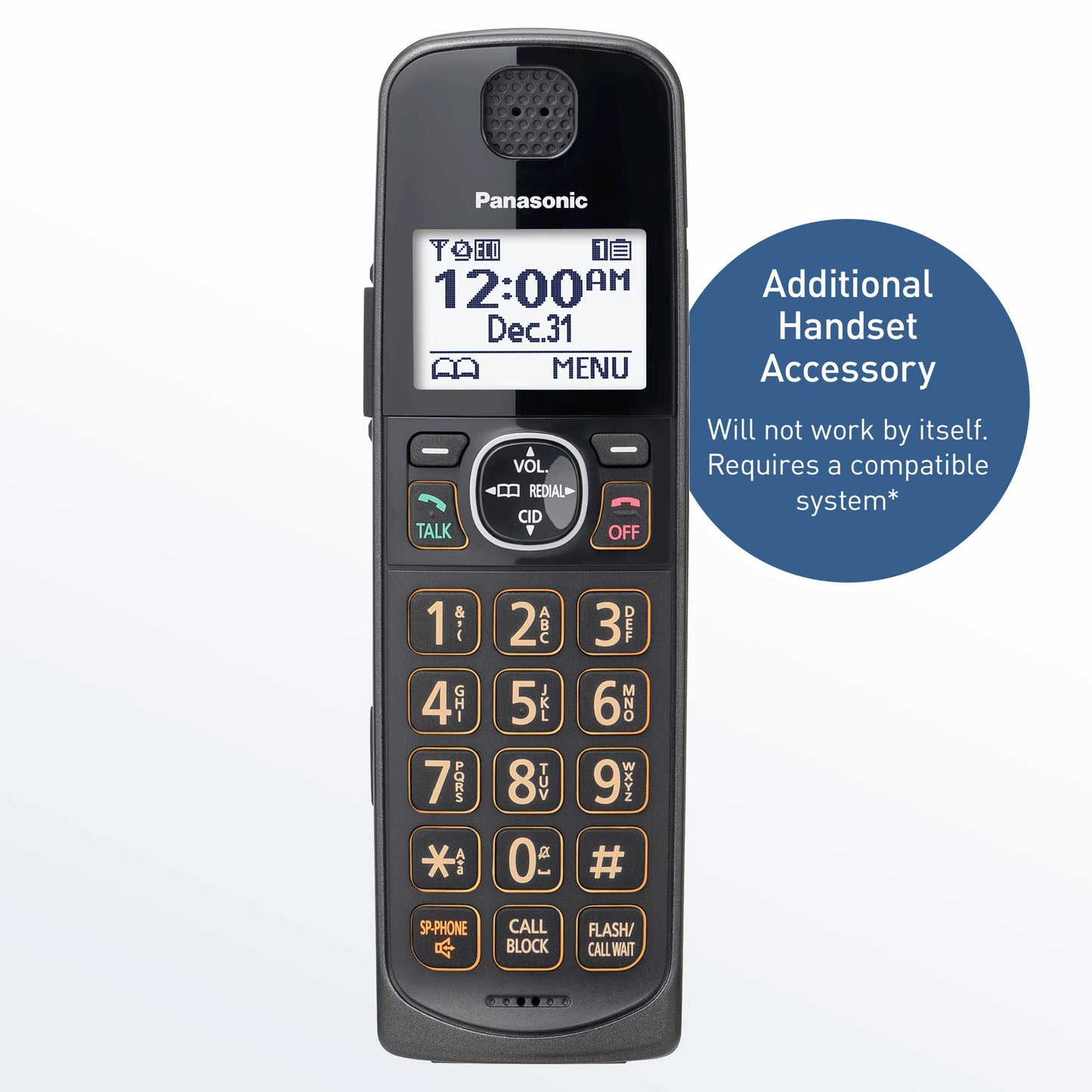 Panasonic Additional Cordless Phone Handset Compatible with KX-TGE633M/TGE645M Cordless Phone Systems - KX-TGEA60M (Metallic Black)