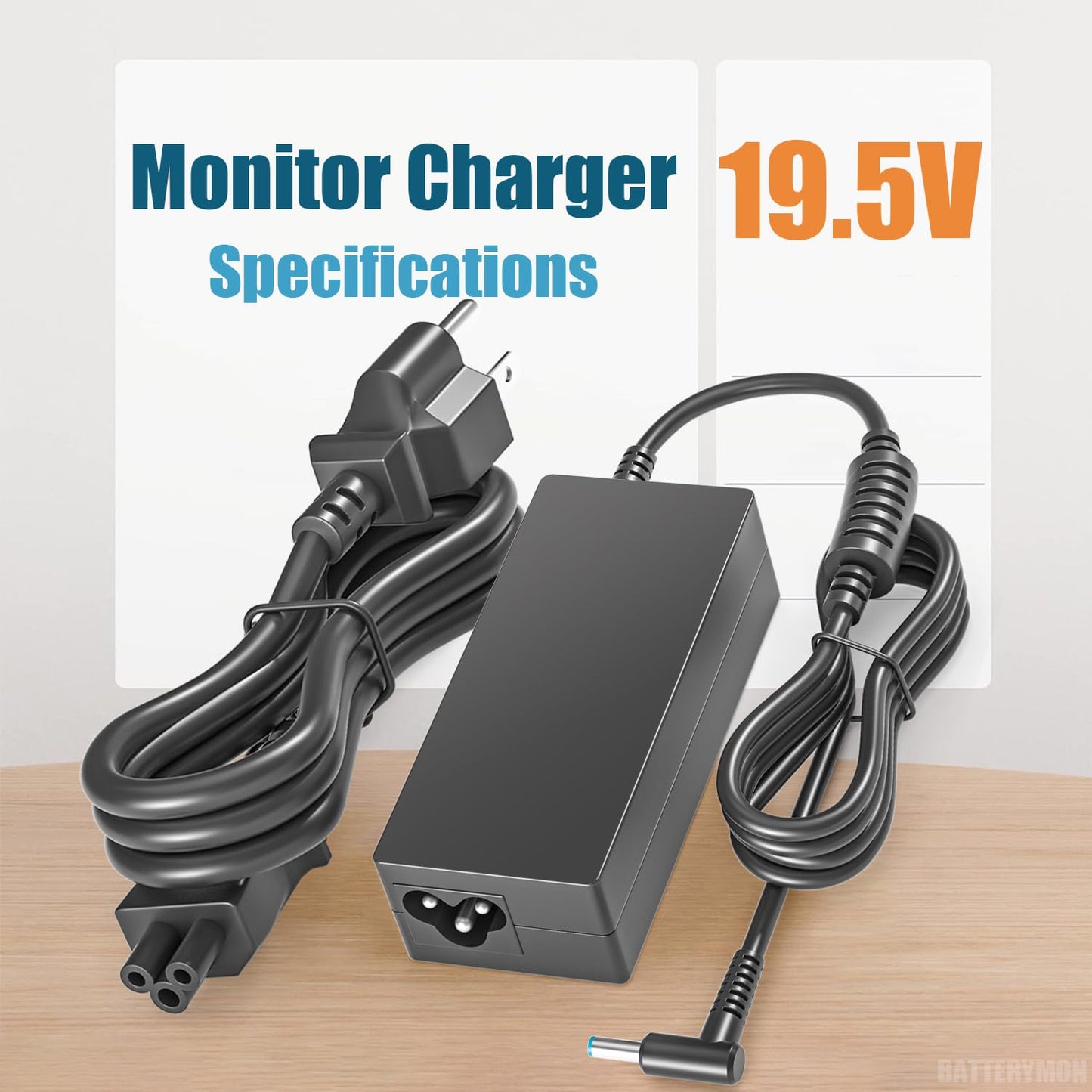 DC 19.5V Monitor Power Cord Compatible with HP m27f m27fe m27fq m27fw m27fwa m24h m24f m24fw m24fwa m24fe m22f L7014 L7014t L7010t L7016t S230tm…