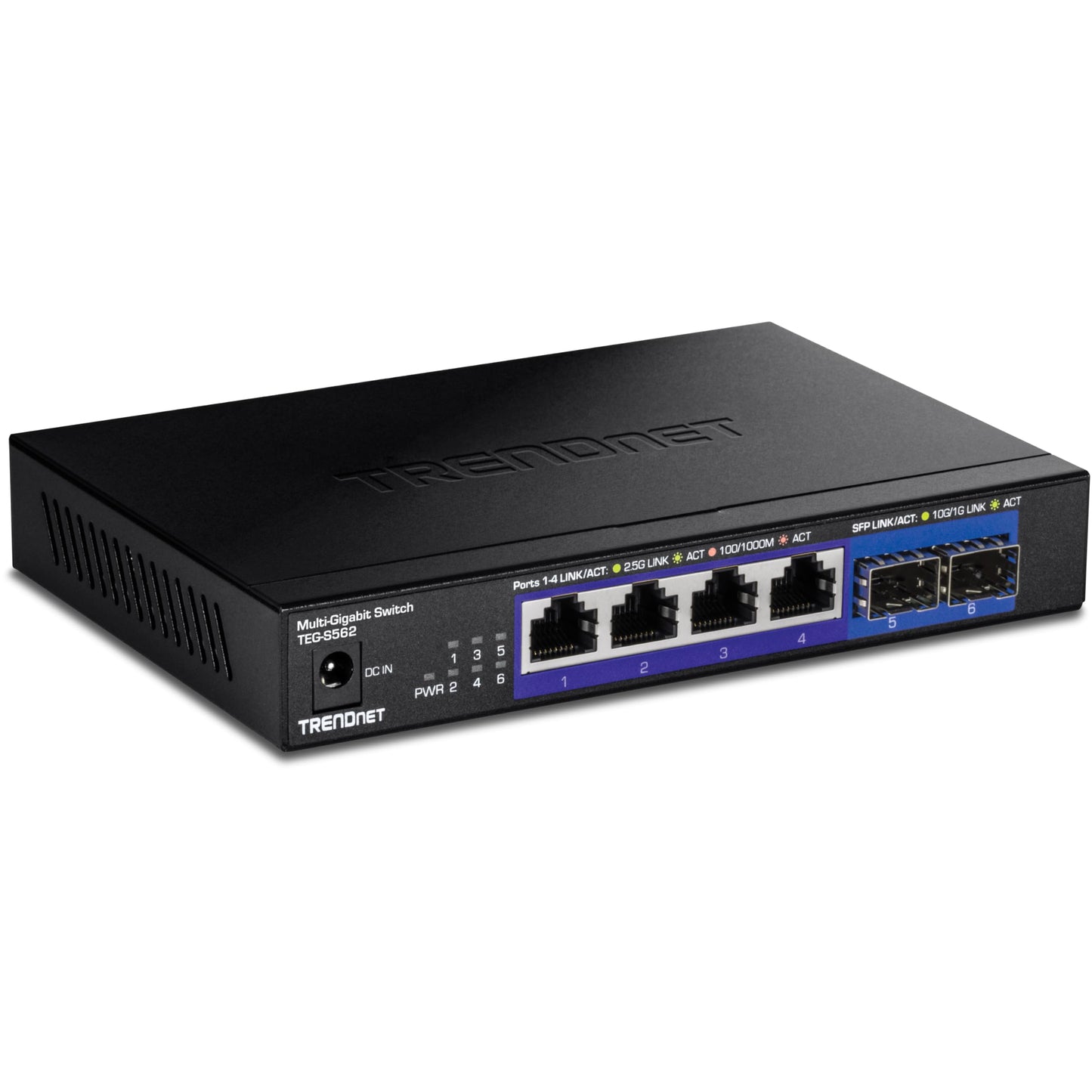 TRENDnet 6-Port Unmanaged Multi-Gig Switch, 4 x 2.5GBASE-T Ports, 2 x 10G SFP+ Ports Fanless, Compact Desktop Design, Metal Housing,Black, TEG-S562