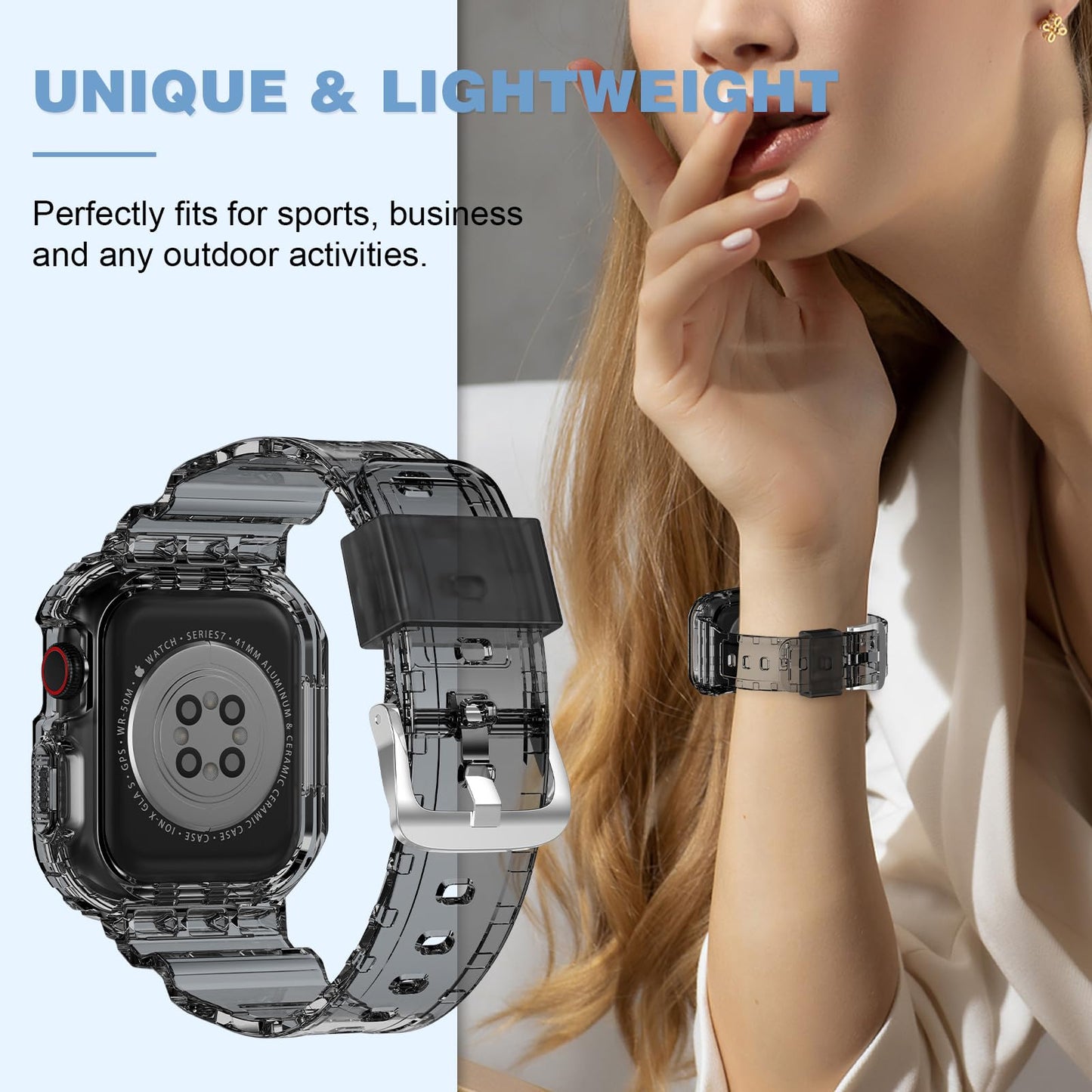 XYF Compatible for Crystal Clear Apple Watch Bands 41/40/38mm ClearBlack