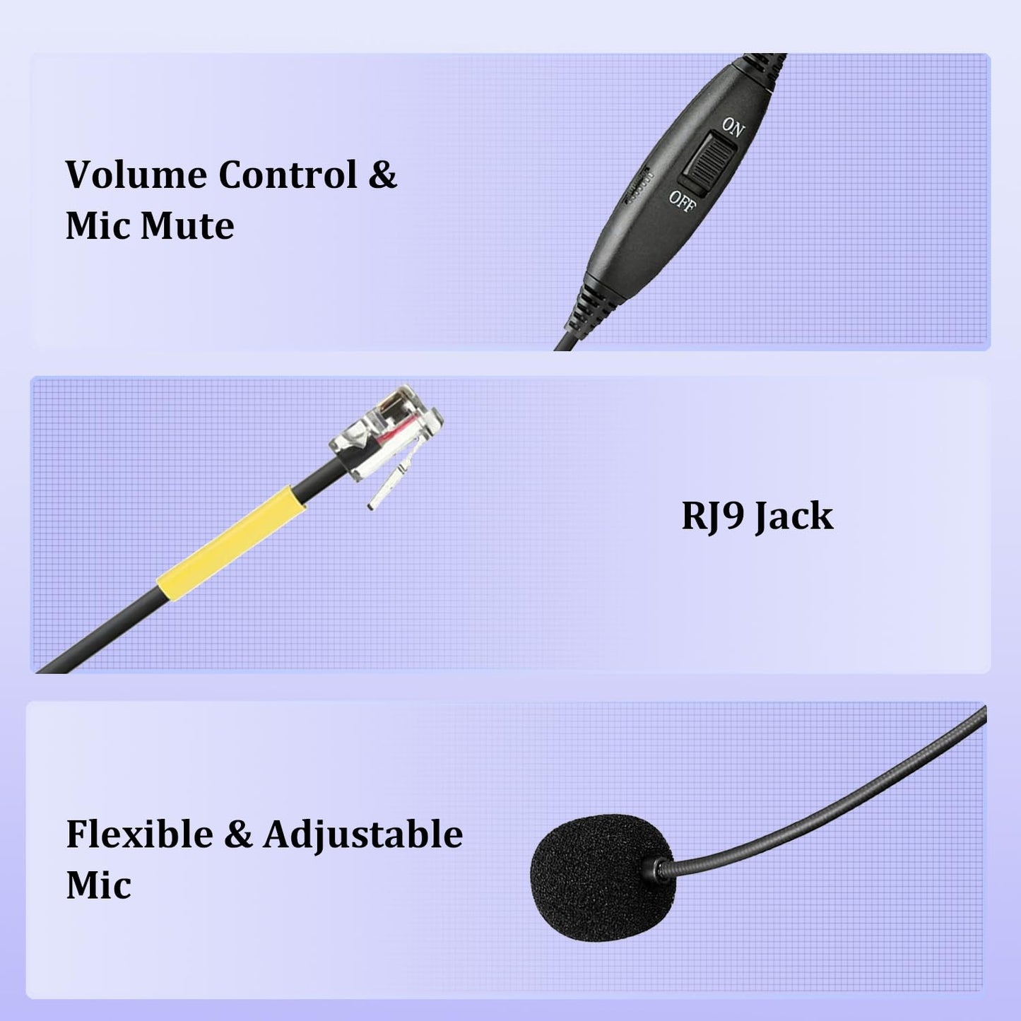 Callez Yealink Phone Headset RJ9 Wired Telephone Headset with Microphone Noise Cancelling Compatible with Yealink T46S T48S T42S T21P T33G T27G T23G