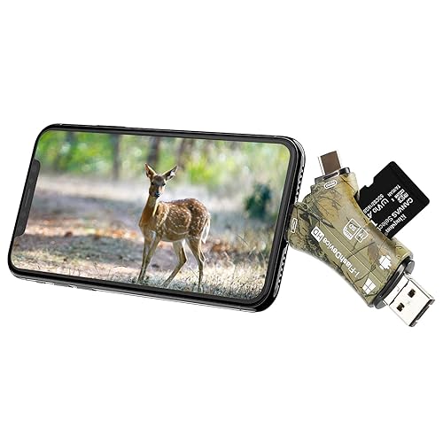 Liplasting Trail Camera Viewer SD Card Reader for iPhone iPad Mac & Android, 4 in 1 SD/Micro SD/TF Memory Card Reader Adapter to View Hunting Game