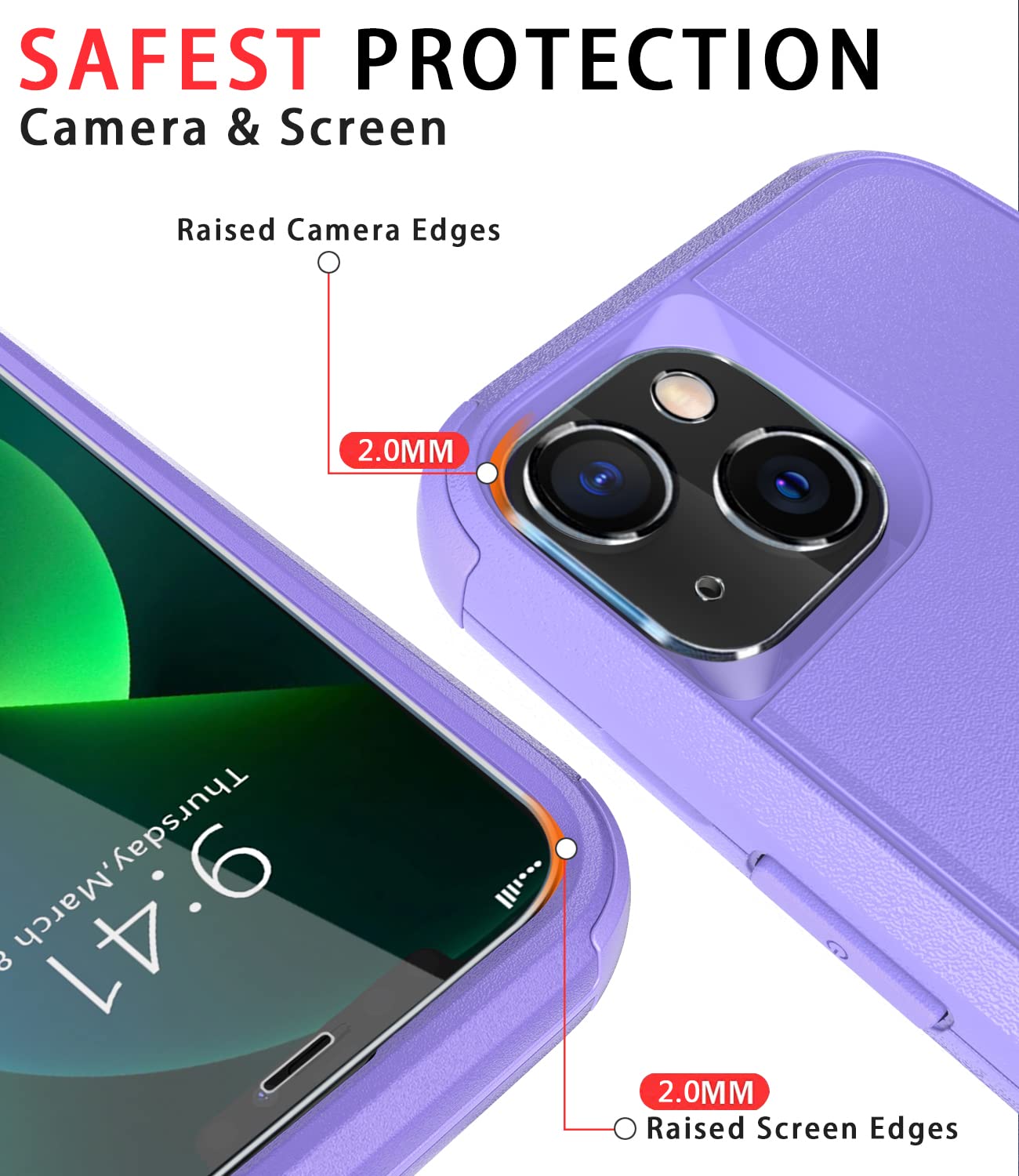 Diverbox for iPhone 13 Case [Shockproof] [Dropproof] [Tempered Glass Screen Protector + Camera Lens Protector],Heavy Duty Protection Phone Case Cover