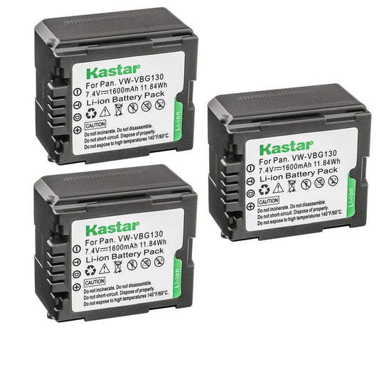 Kastar 3-Pack VW-VBG130 Battery Replacement for Panasonic SDR-H80, SDR-H80A, SDR-H80K, SDR-H80P, SDR-H80PC, SDR-H80R, SDR-H80S, SDR-H90, SDR-H90K