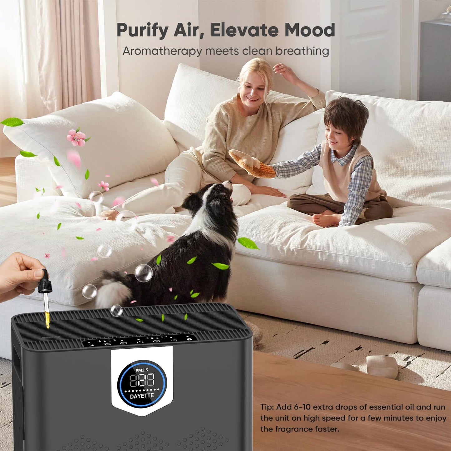 DAYETTE Smart Air Purifiers for Home Large Room with Fragrance, H14 Air Purifier with Washable Filters Up to 3000 Ft², APP & Voice Control & 22 dB