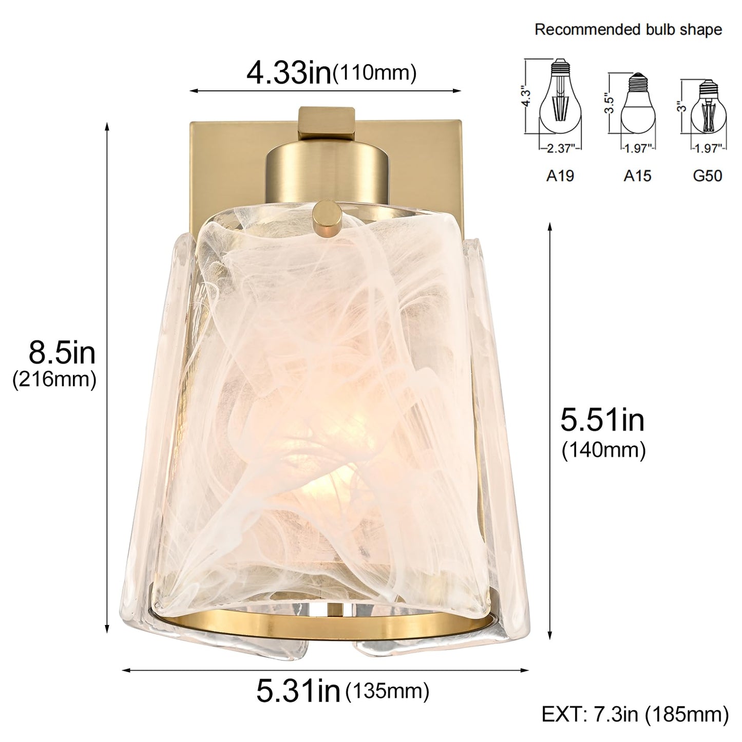DAYCENT Small Modern Gold Wall Sconce with Glass Shade 1-Light Hardwired Brass Sconces Lighting Bell-Shaped Wall Light Fixtures for Bedroom Hallway