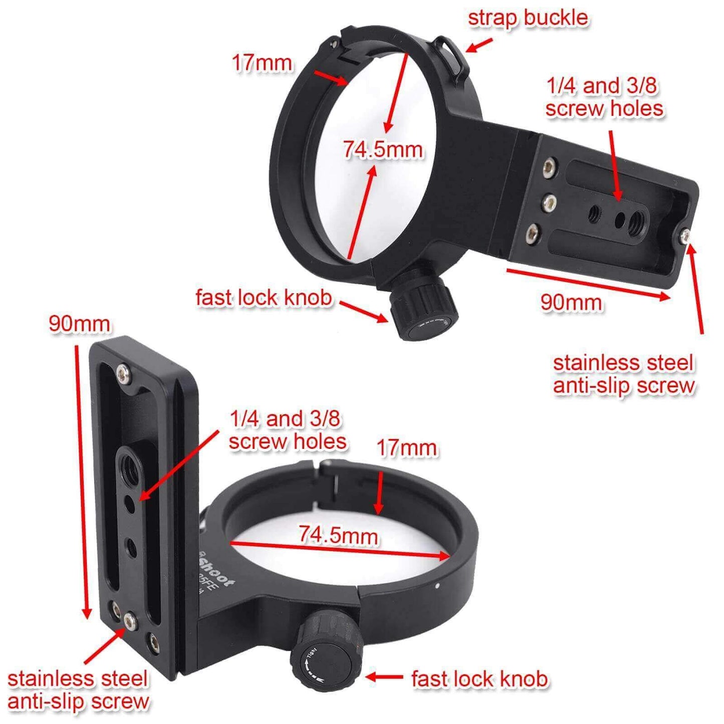 Camera Lens Collar 74.5mm Tripod Mount Ring for Sony FE PZ 28-135mm f/4 G OSS Lens, Built-in Arca Swiss Type Quick Release Plate for Tripod Ball Head
