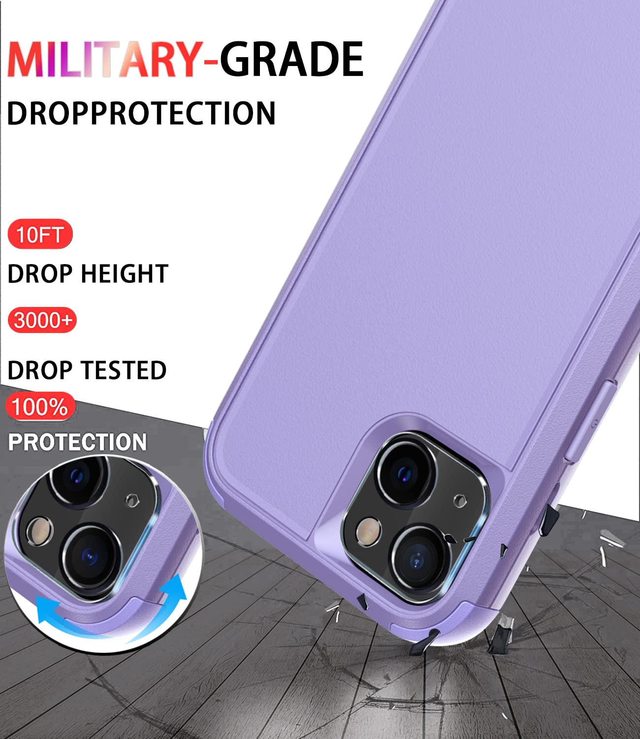 Diverbox for iPhone 13 Case [Shockproof] [Dropproof] [Tempered Glass Screen Protector + Camera Lens Protector],Heavy Duty Protection Phone Case Cover