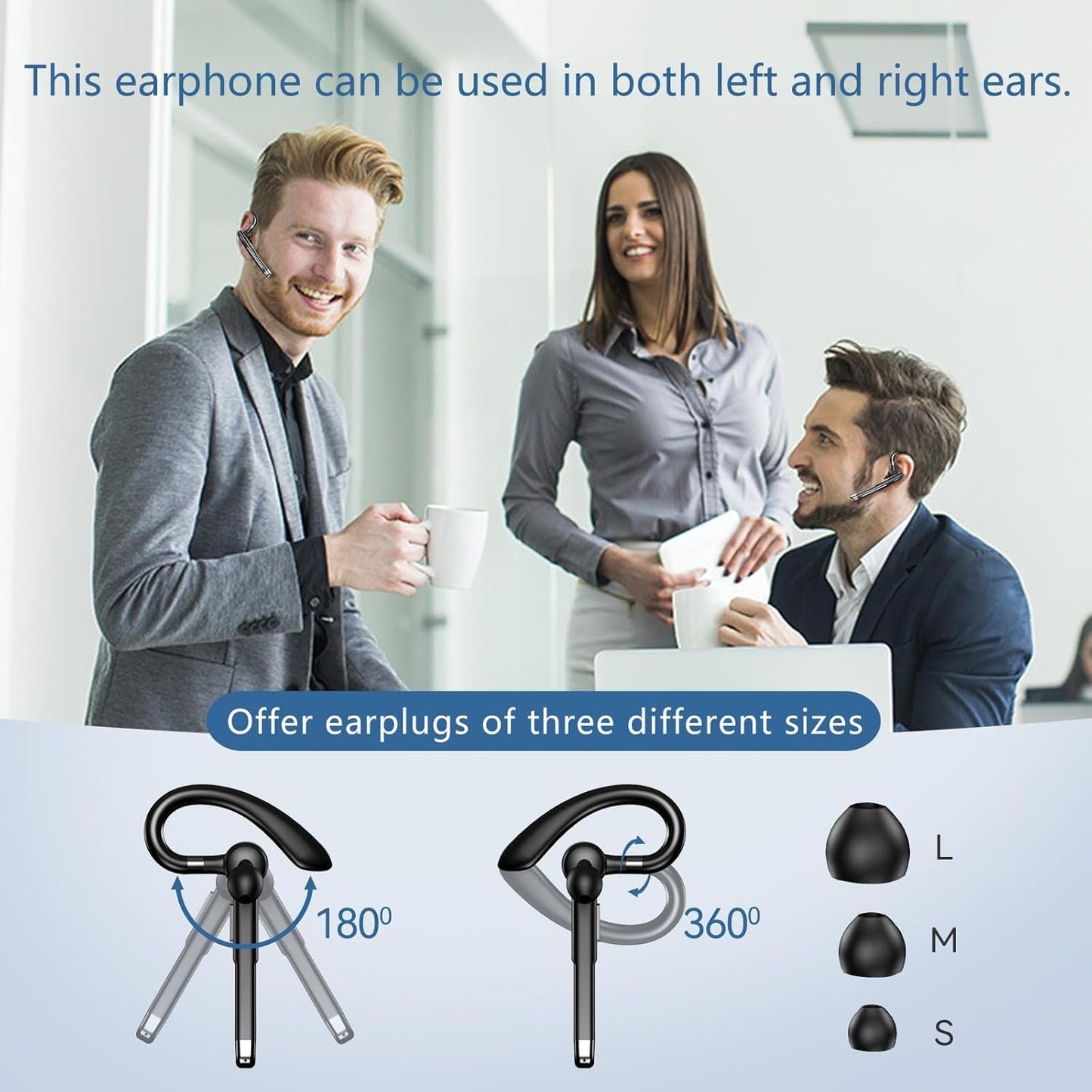 Champonic Bluetooth Headset, Wireless Bluetooth Earpiece with mic Trucker Headset for Phone Case Office Phones Built-in Microphone Headphones Manos