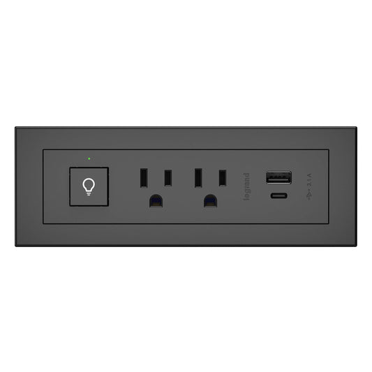 Legrand Wiremold RDSZCBK radiant Furniture Power Center with USB and Switch, Recessed Power Strip, 2 Outlets, Type A/C USB, 6 Foot Cord, Black