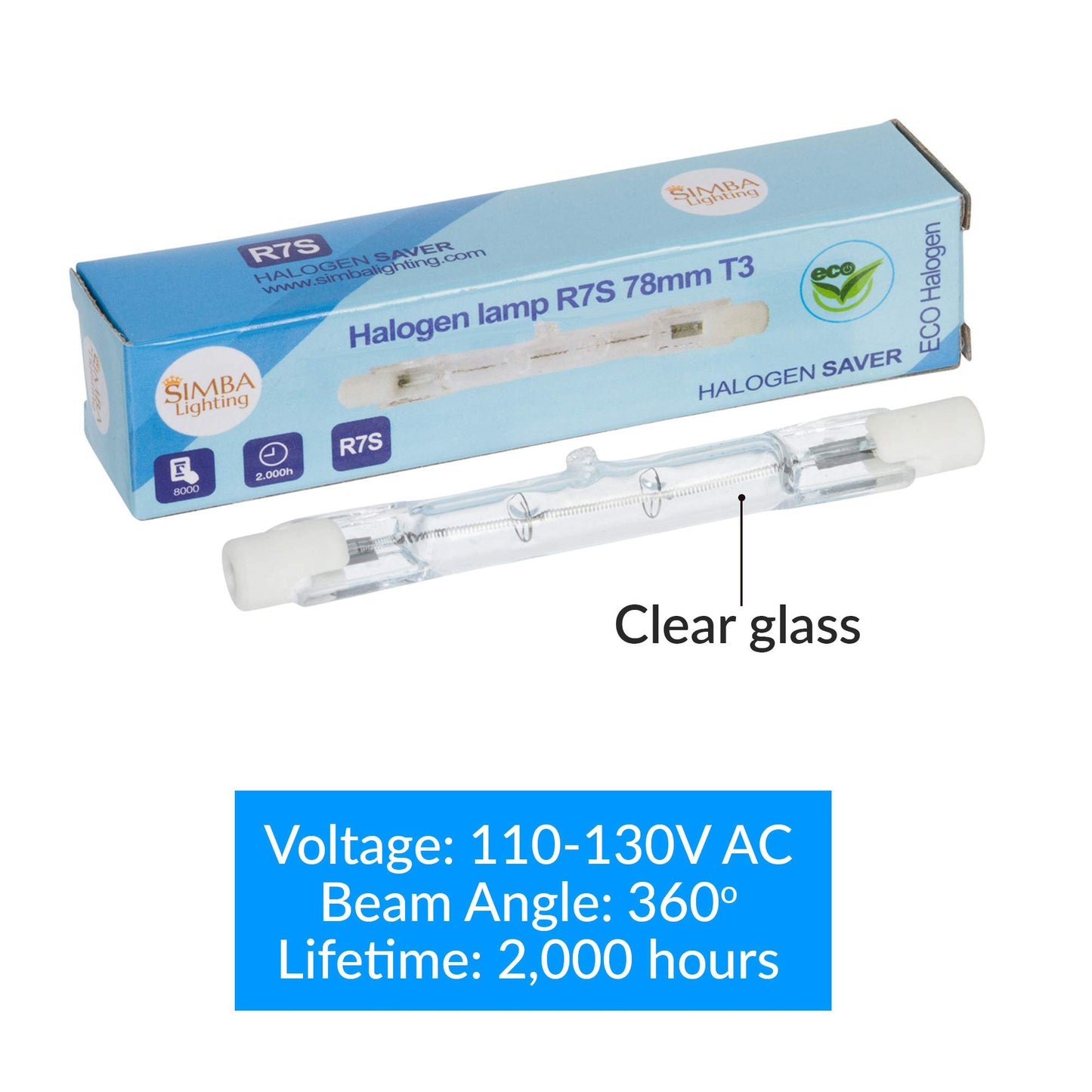 Simba Lighting Halogen R7S 78mm T3 100W Dimmable 800lm 120V, 2700K, 5 Pack