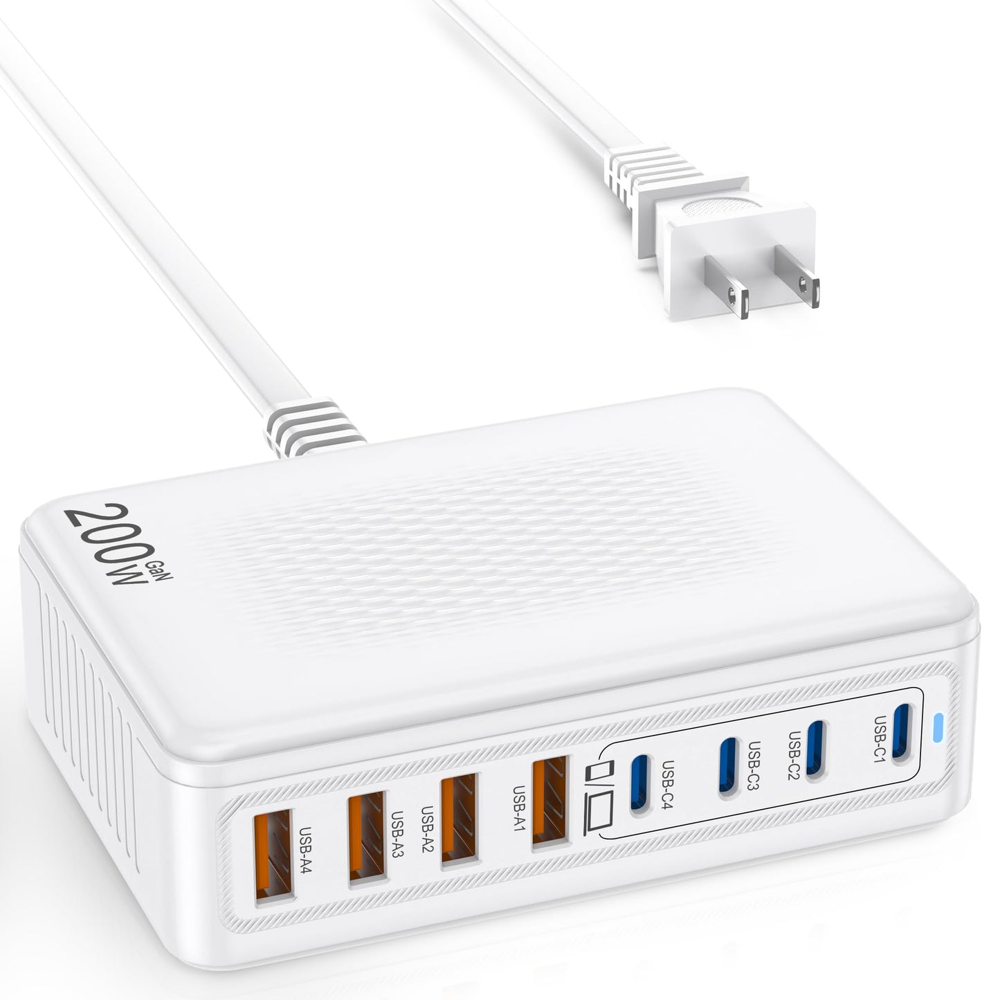 KTDRJN USB C Charger 200W,Upgraded GaN 8-Port Fast Charging Station Hub,Laptop Charger Adapter,Wall Charger Power Compatible with iPhone17/16/15/14/13