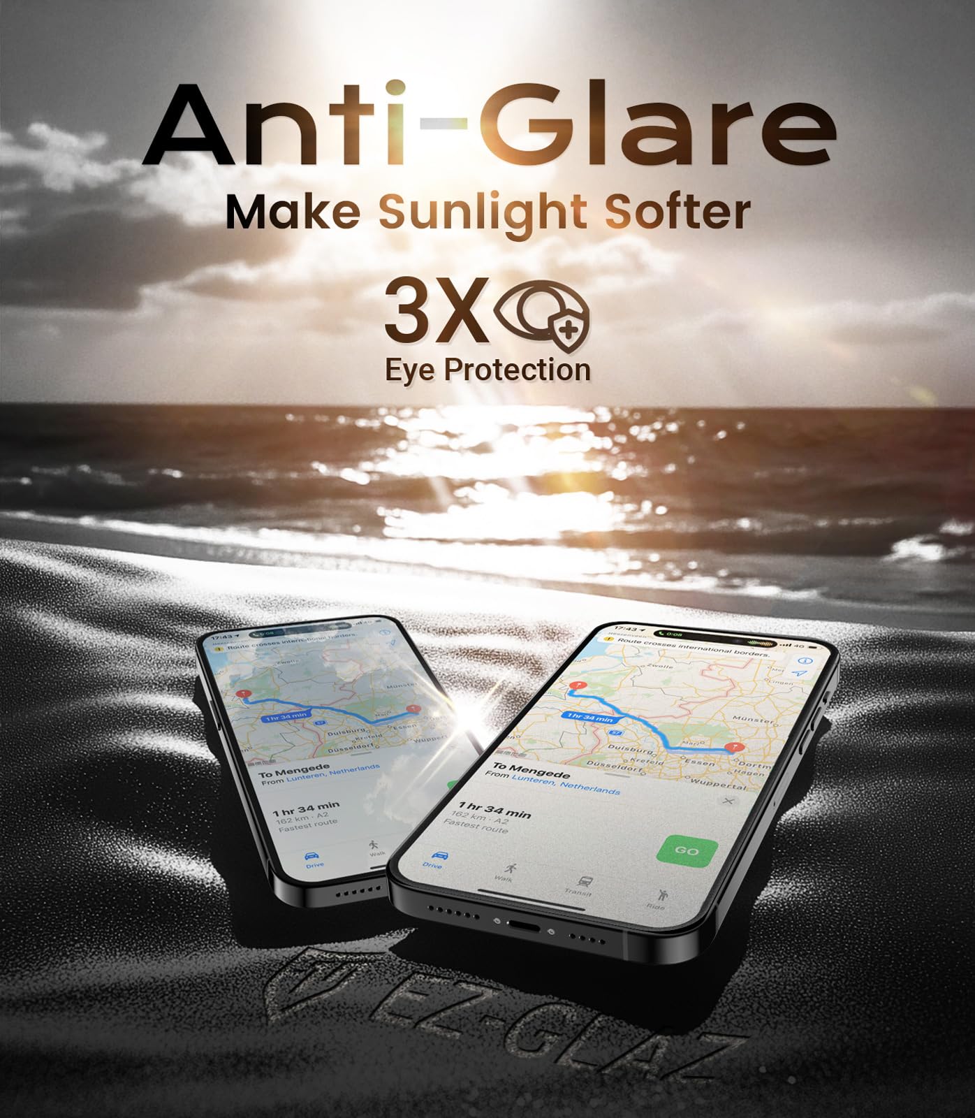 EZ-GLAZ 3-Pack Matte Screen Protector for iPhone 15 Pro Max - Anti-Glare Tempered Glass with Upgraded Strength & Drop Resistance, Clear Outdoor