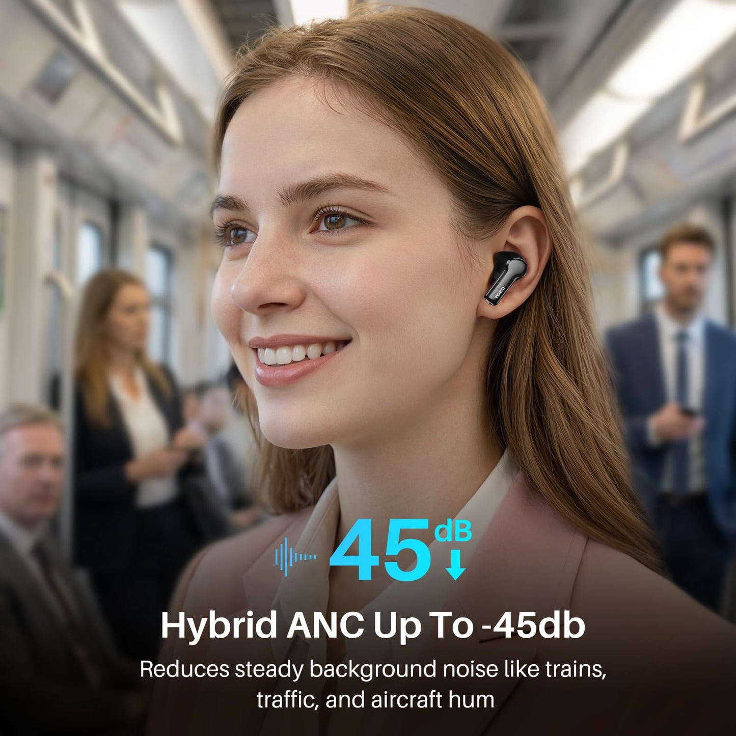 TOZO Hybrid Active Noise Cancelling Wireless Earbuds with 6 Mics AI Clear Call Ear Buds 68H Playtime with LED Display 32 Preset EQs via APP Bluetooth