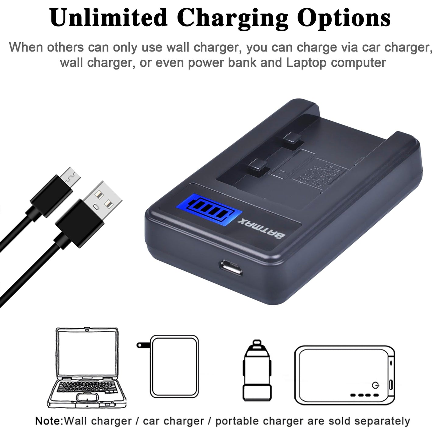 Batmax 2Packs NP-FH50 Battery + LCD USB Charger for Sony NP-FH30,NP-FH40,NP-FH50 H Series Batteries;Sony Alpha DSLR A230, DSLR A290, DSLR A330, DSLR