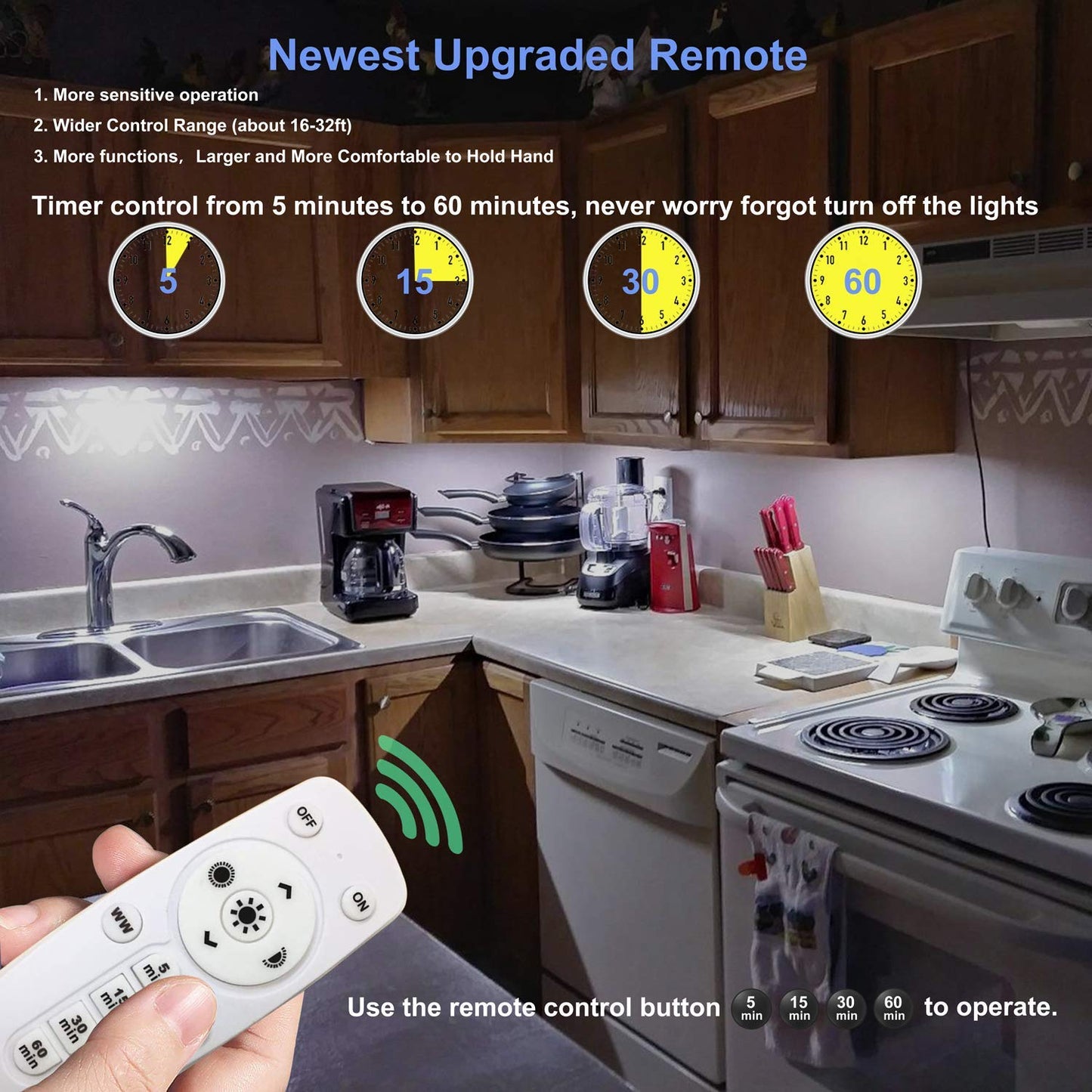 LDOPTO Under Cabinet Lights Wireless Battery Operated Lights with Remote Control LED Closet Lights Counter Wall Lights Without Wiring with Remote